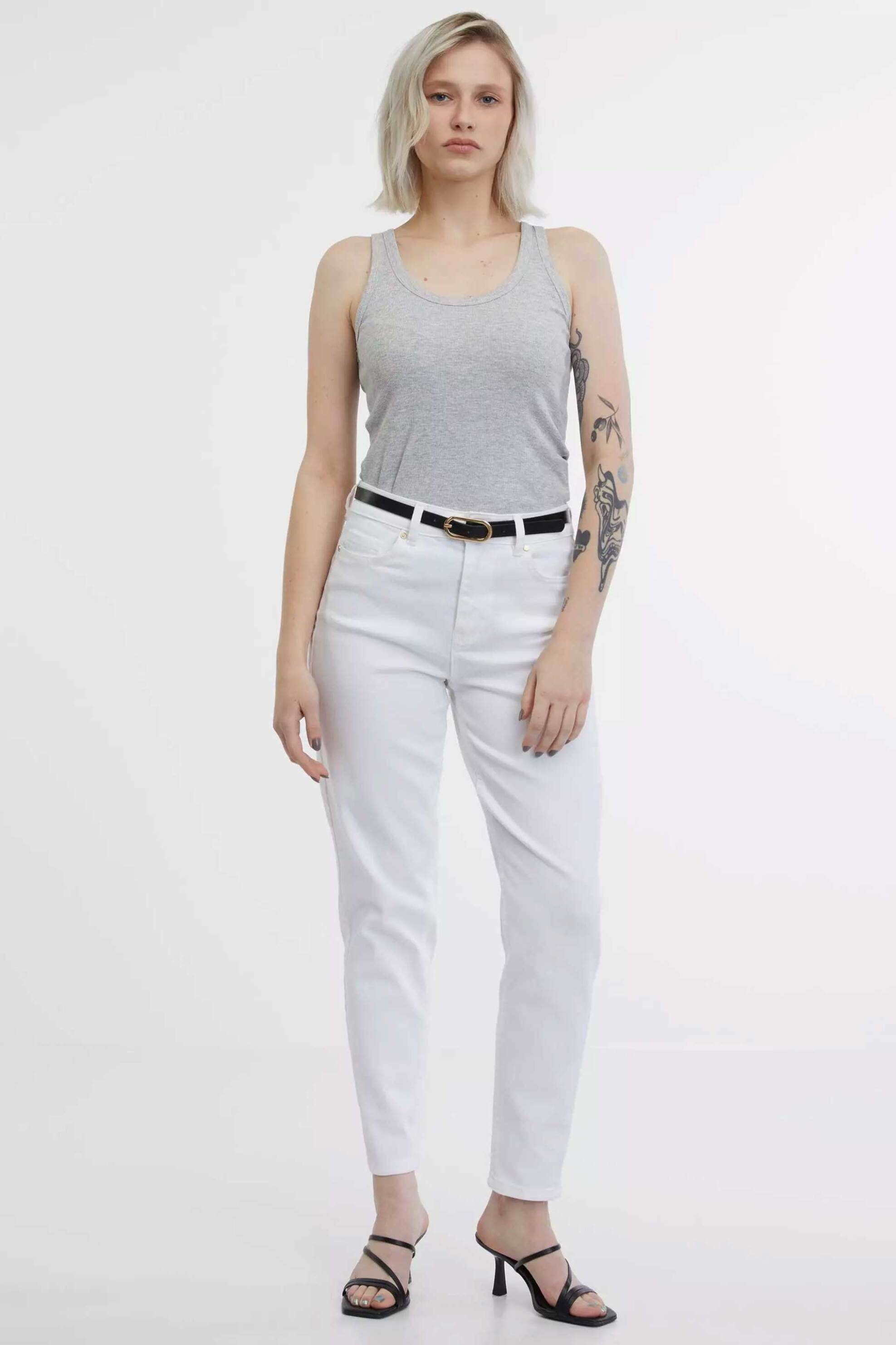 ORSAY Orsay γυναικείο τζιν παντελόνι μονόχρωμο πεντάτσεπο με αποσπώμενη ζώνη - 1000360-X00-0000 Λευκό