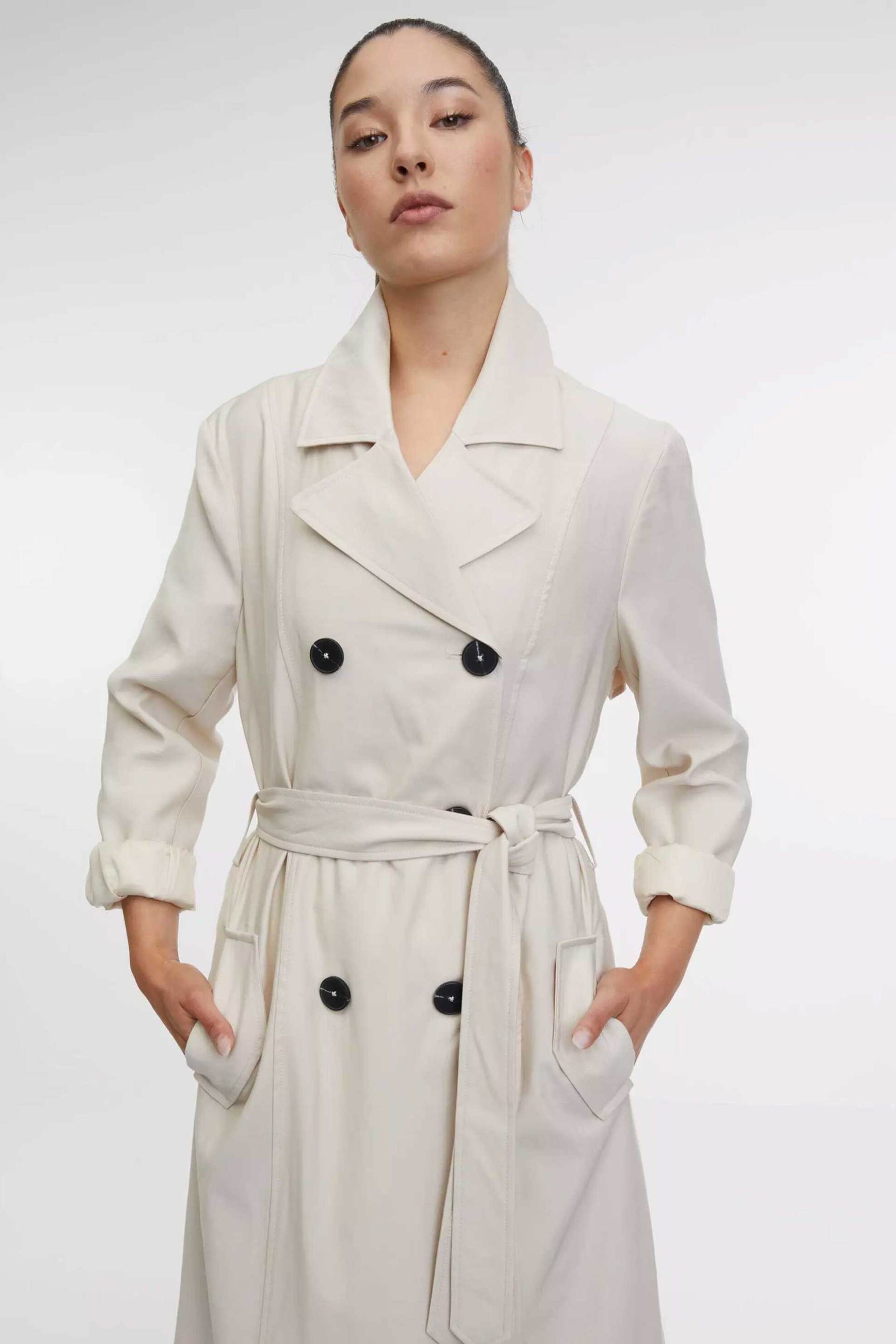 Orsay γυναικεία καμπαρντίνα μονόχρωμη με τσέπες και αποσπώμενη ζώνη - 1000343-X13-0907 Κρέμ φωτογραφία