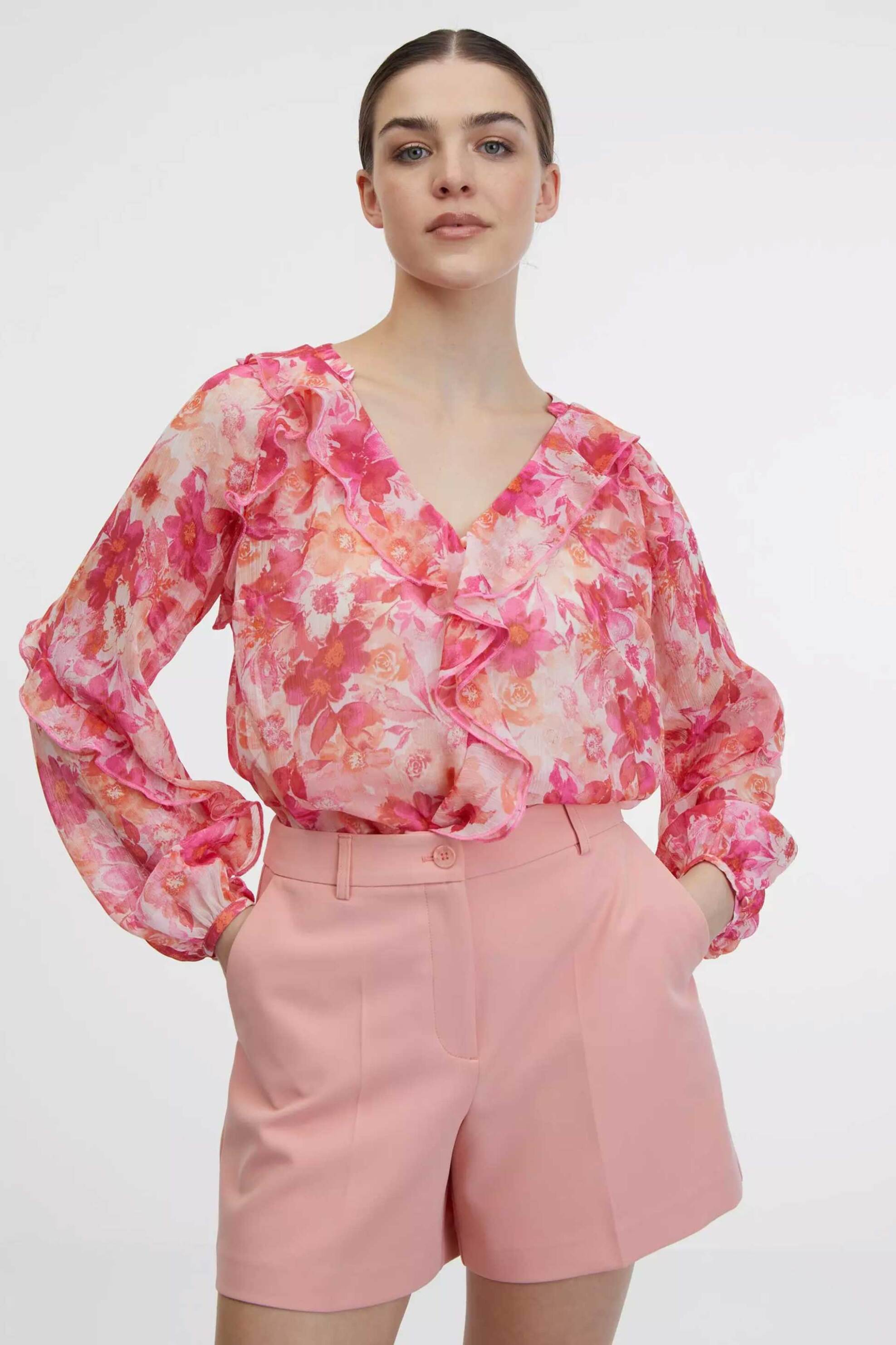 ORSAY Orsay γυναικεία μπλούζα με all-over floral print και σχέδιο με βολάν - 1000458-X16-1434 Ροζ