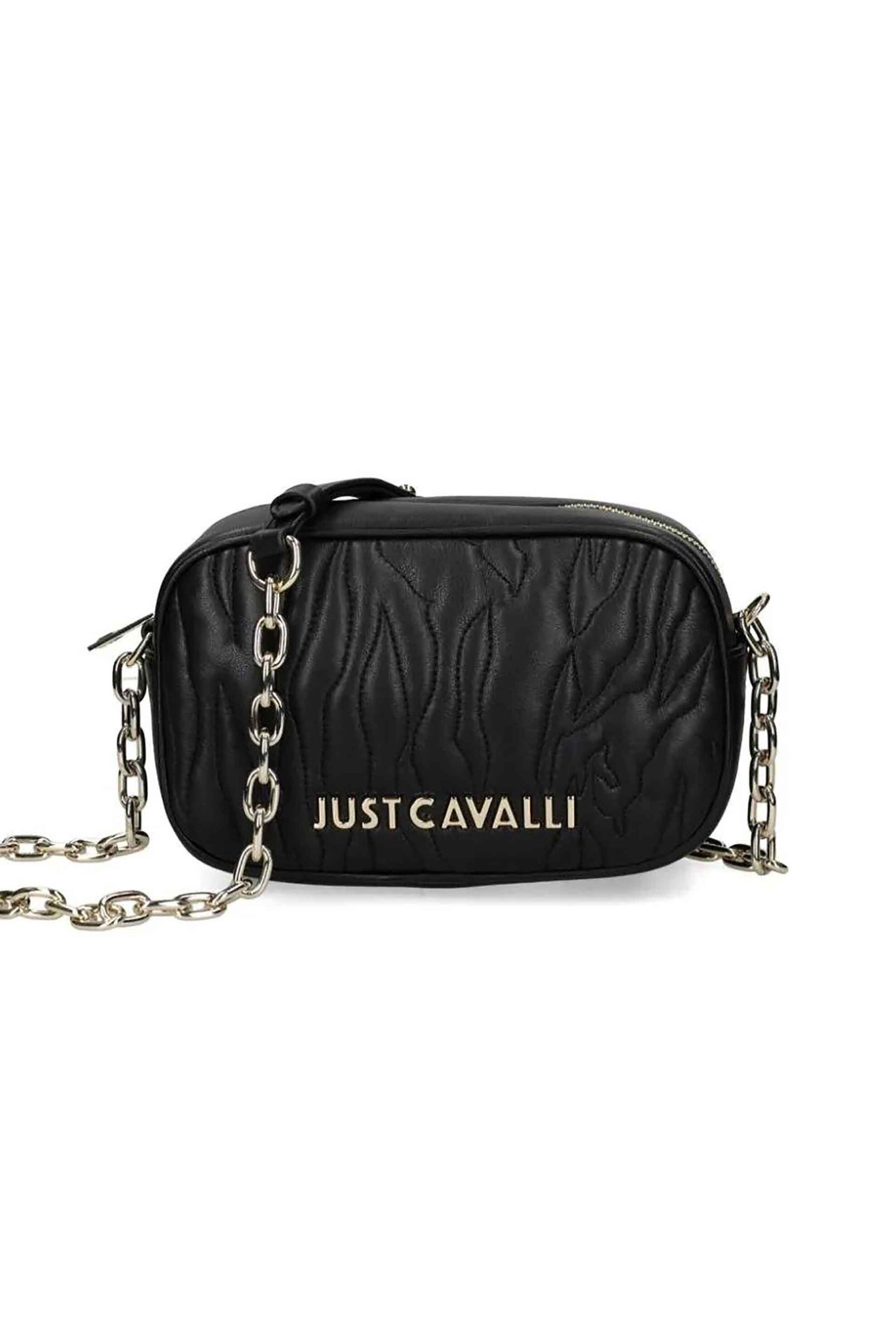 Just Cavalli γυναικεία τσάντα crossbody καπιτονέ με μεταλλικό λογότυπο και σλυσίδα ώμου