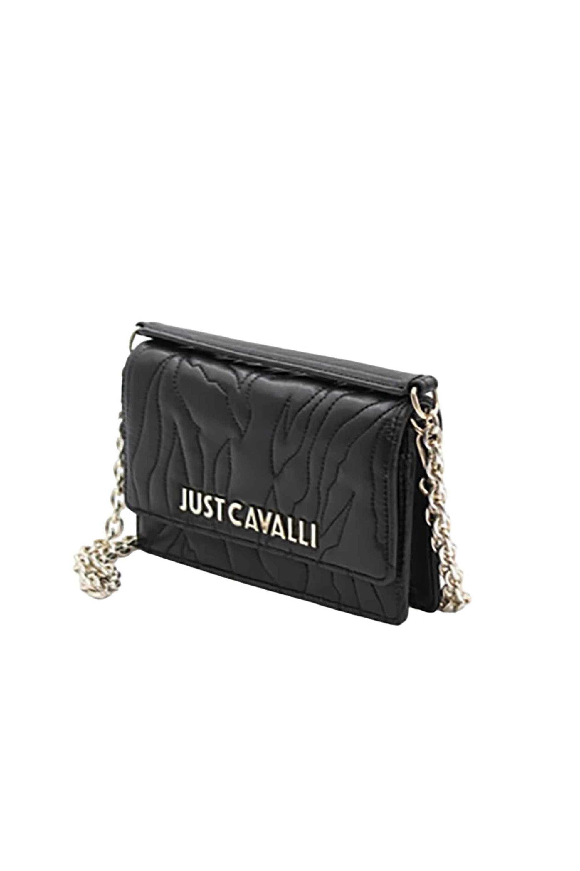 Just Cavalli γυναικείο clutch καπιτονέ με μεταλλικό λογότυπο και αλυσίδα ώμου - 77RA5PE2ZSB23 Μαύρο φωτογραφία