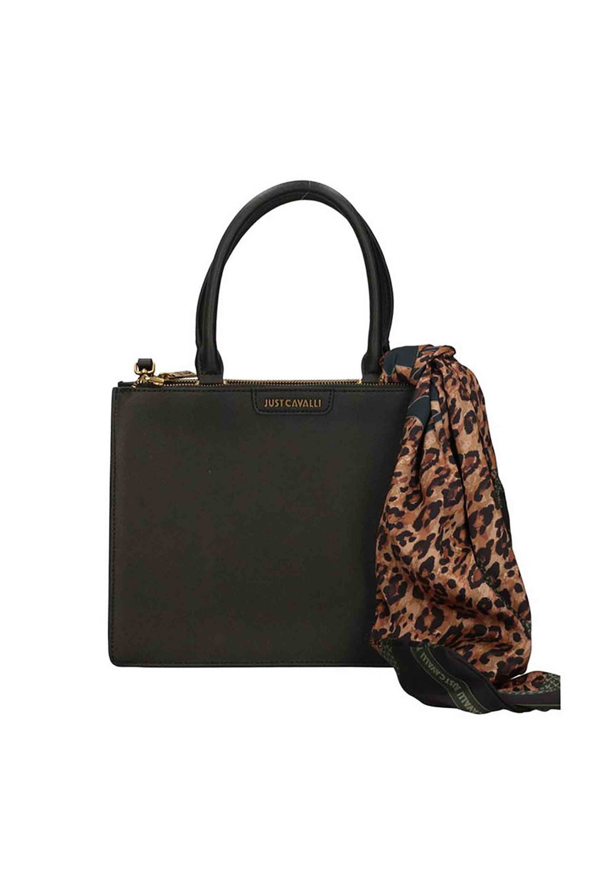 Just Cavalli γυναικεία τσάντα χειρός με μεταλλικό λογότυπο και μαντήλι με animal print | ONE SIZE