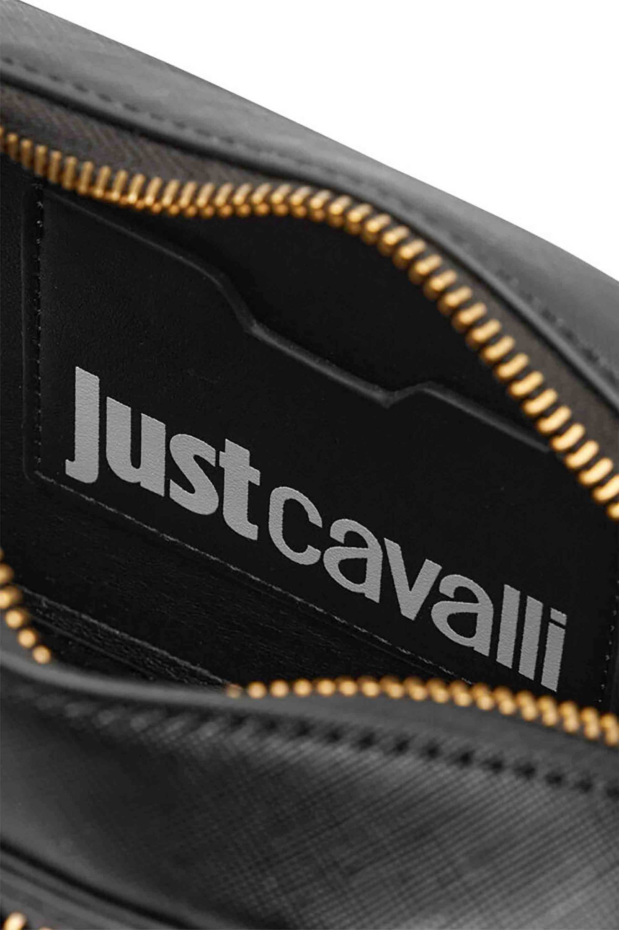 Just Cavalli γυναικεία τσάντα crossbody με μεταλλικό λογότυπο και μαντήλι με animal print - 77RA4BI3ZS766 Μαύρο φωτογραφία
