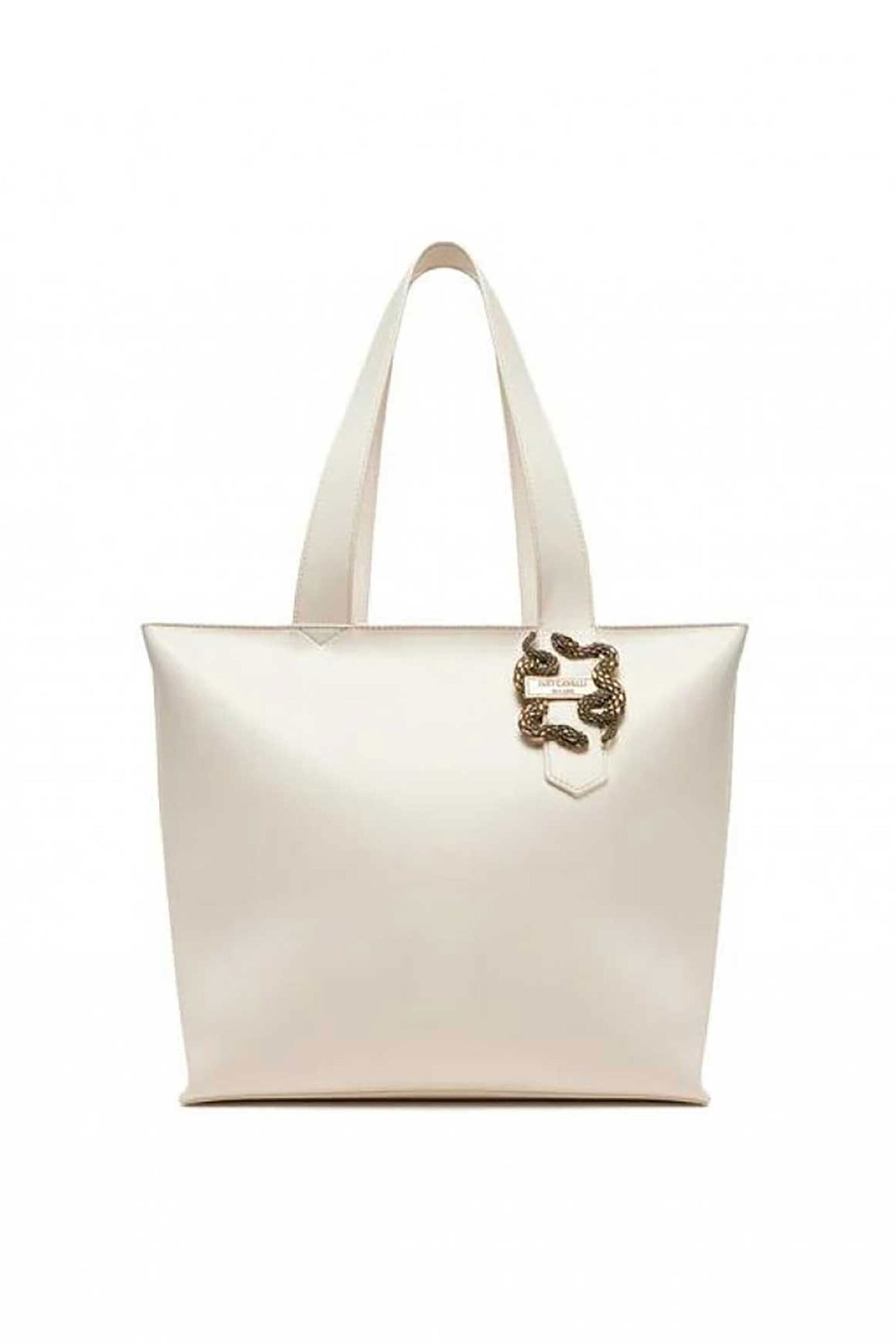 JUST CAVALLI Just Cavalli γυναικεία τσάντα shopper με μεταλλικό λογότυπο - 78RA4BA5ZSA89 Εκρού