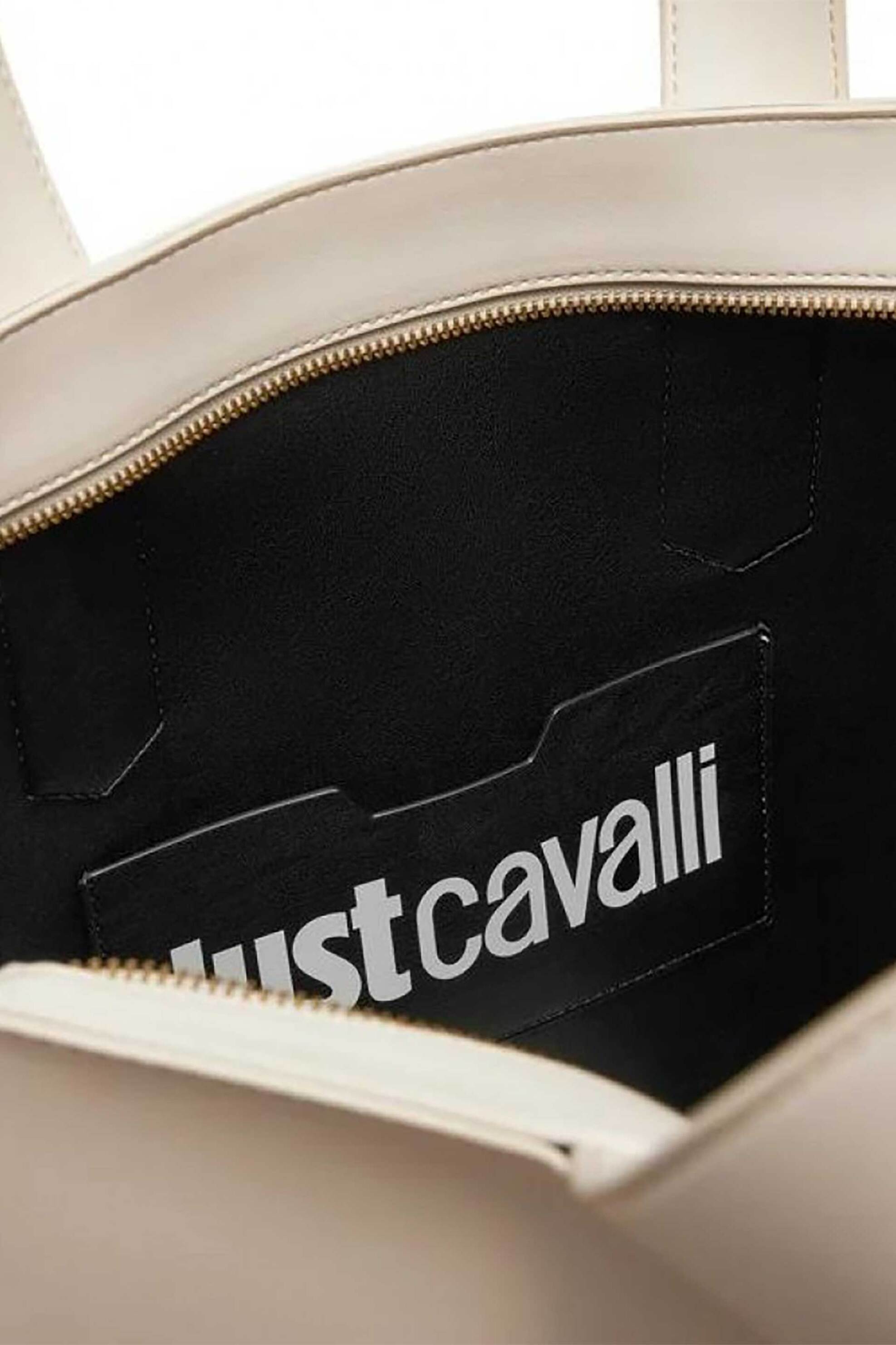 JUST CAVALLI Just Cavalli γυναικεία τσάντα shopper με μεταλλικό λογότυπο - 78RA4BA5ZSA89 Εκρού - 3