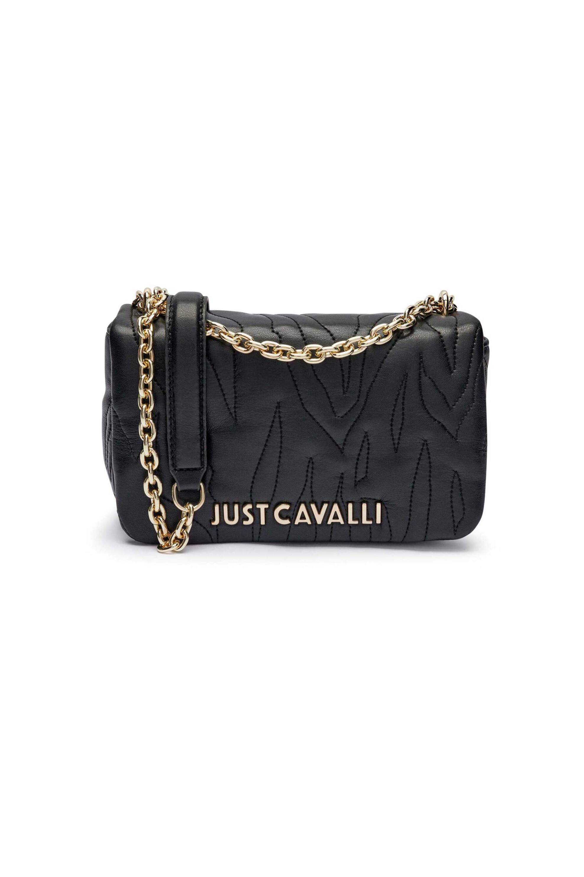 JUST CAVALLI Just Cavalli γυναικεία τσάντα ώμου καπιτονέ με ανάγλυφο μεταλλικό λογότυπο - 78RA4BE4ZSB23 Μαύρο