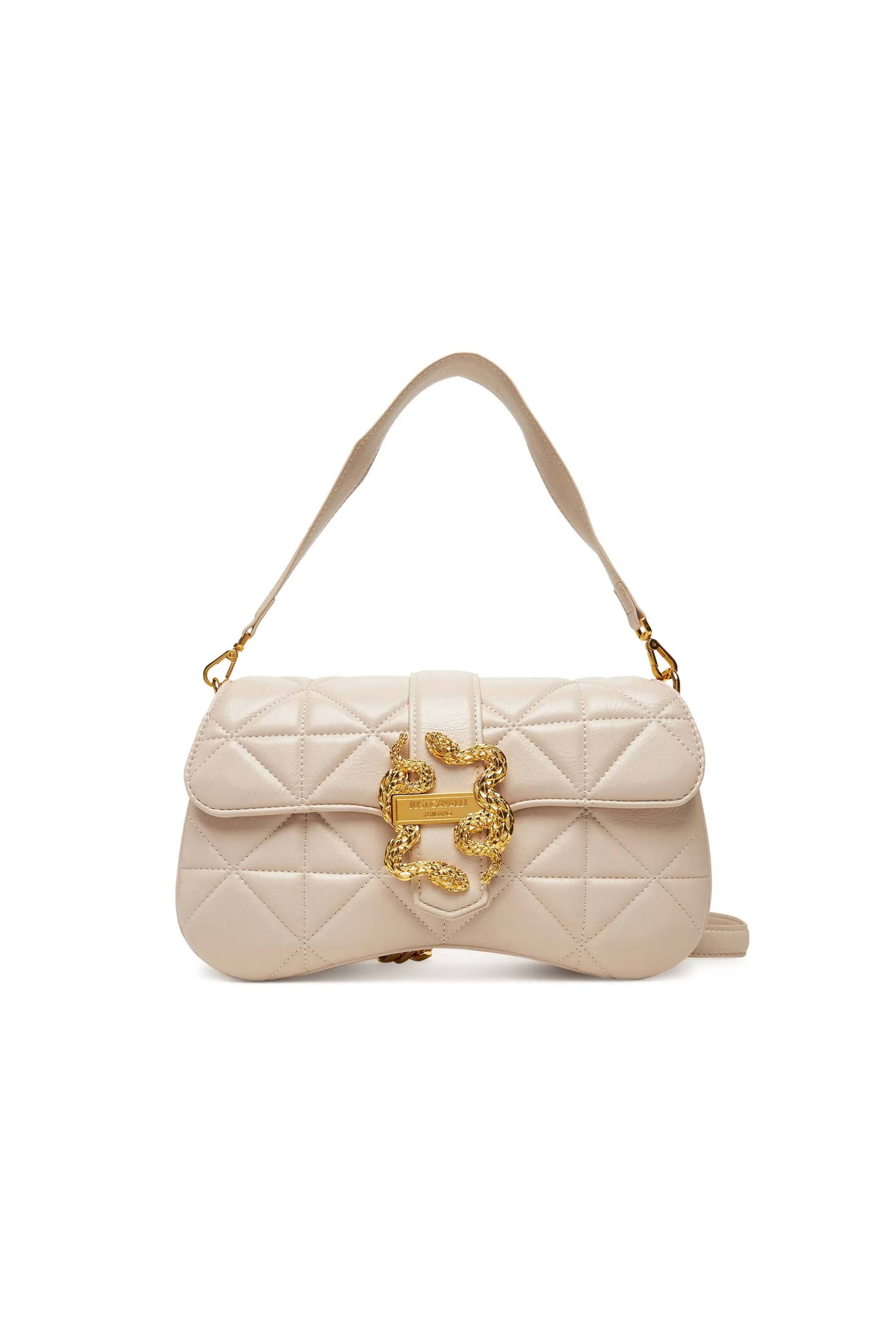 Just Cavalli γυναικεία τσάντα ώμου με καπιτονέ σχέδιο και λογότυπο με iconic snakes - 79RA4BA1ZSD24 Μπεζ