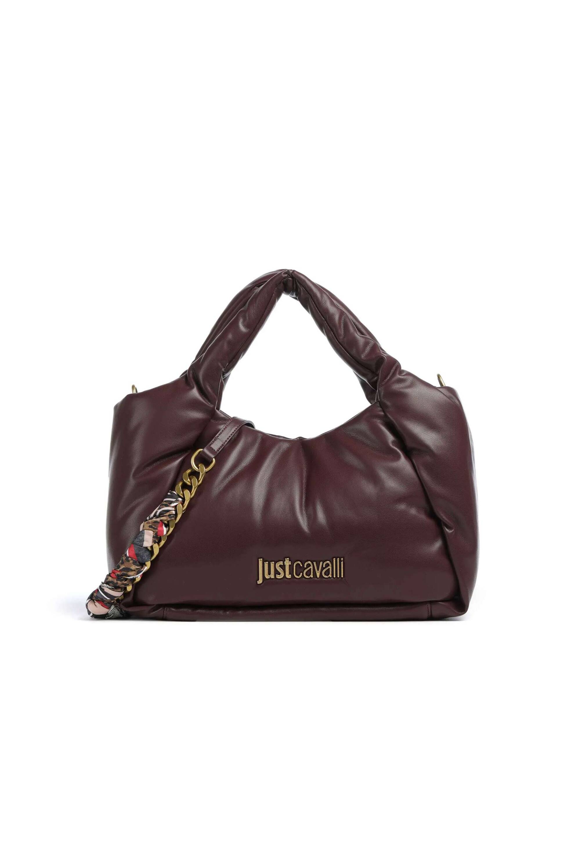 Just Cavalli γυναικεία τσάντα χειρός με μεταλλικό λογότυπο και puffy foulard