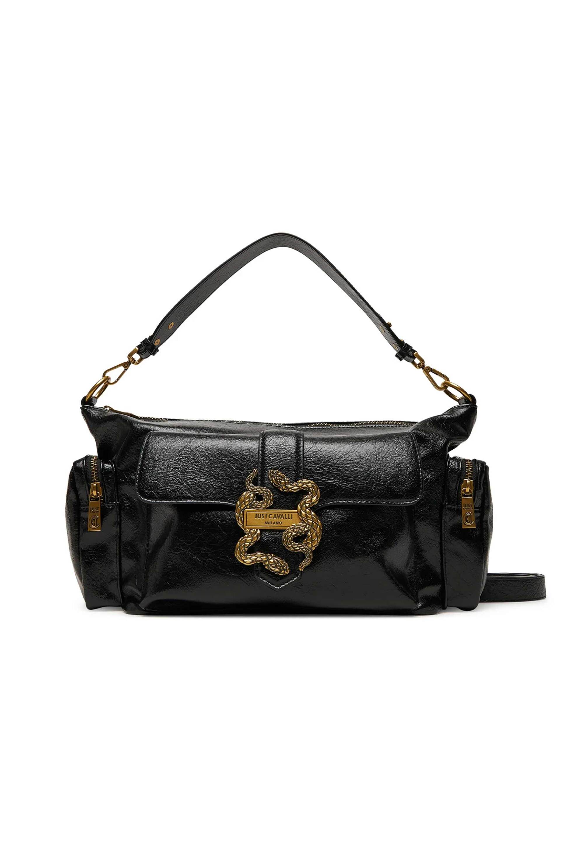 Just Cavalli γυναικεία τσάντα ώμου με μεταλλικό λογότυπο και iconic snakes - 79RA4BX3ZS969 Μαύρο