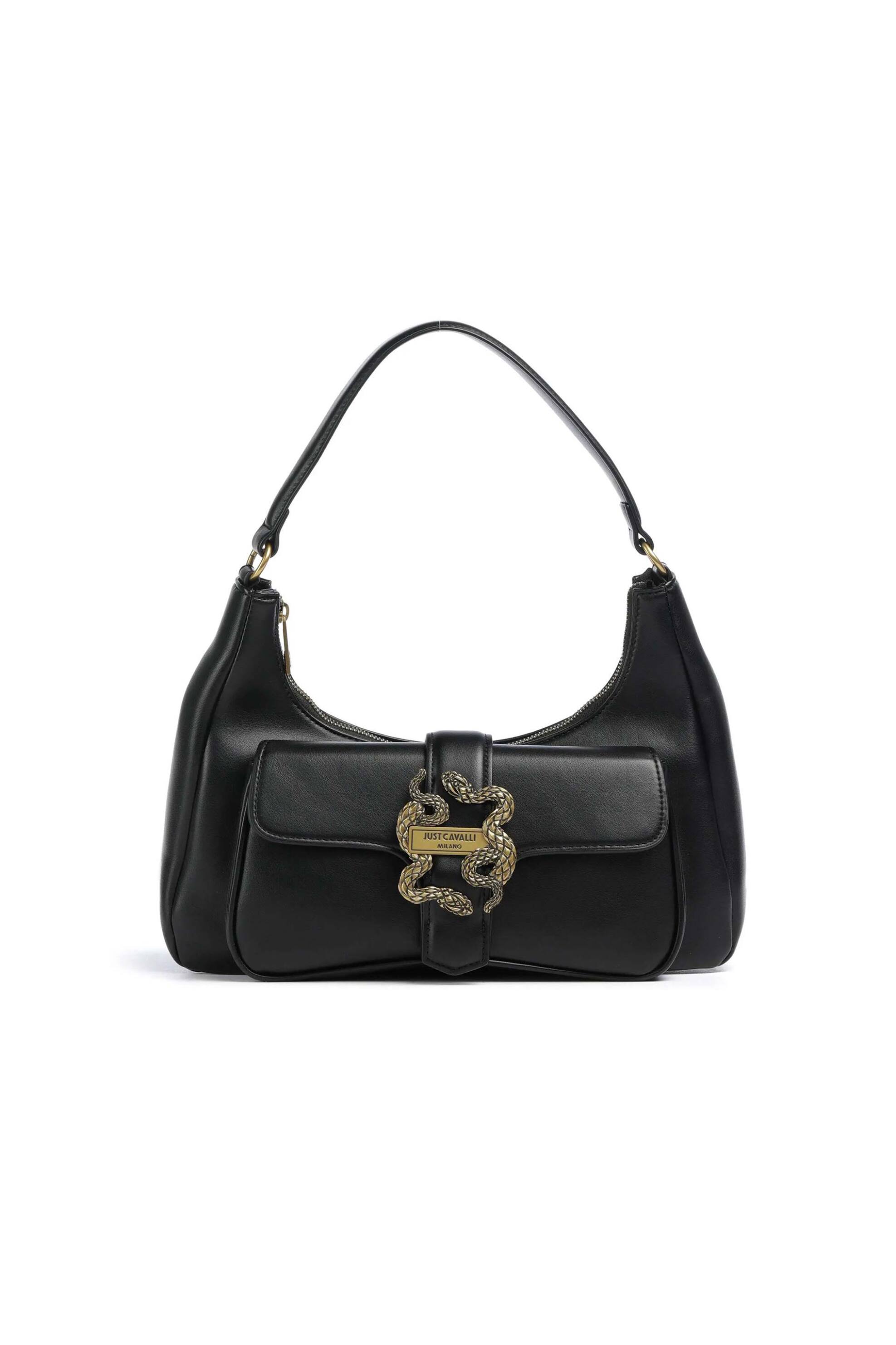 JUST CAVALLI Just Cavalli γυναικεία τσάντα ώμου με μεταλλικό λογότυπο και iconic snakes - 79RA4BA4ZSA89 Μαύρο