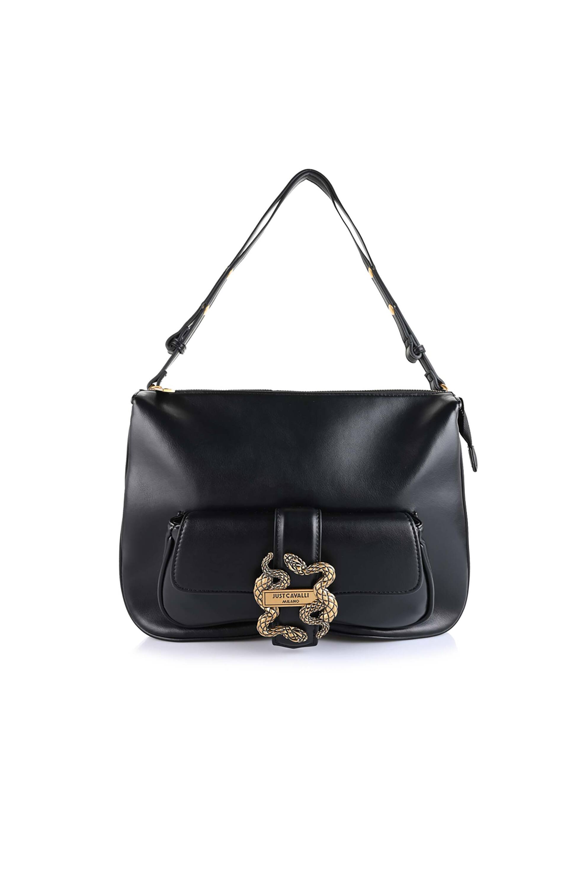 Just Cavalli γυναικεία τσάντα ώμου με μεταλλικό λογότυπο και iconic snakes - 79RA4BA6ZSA89 Μαύρο