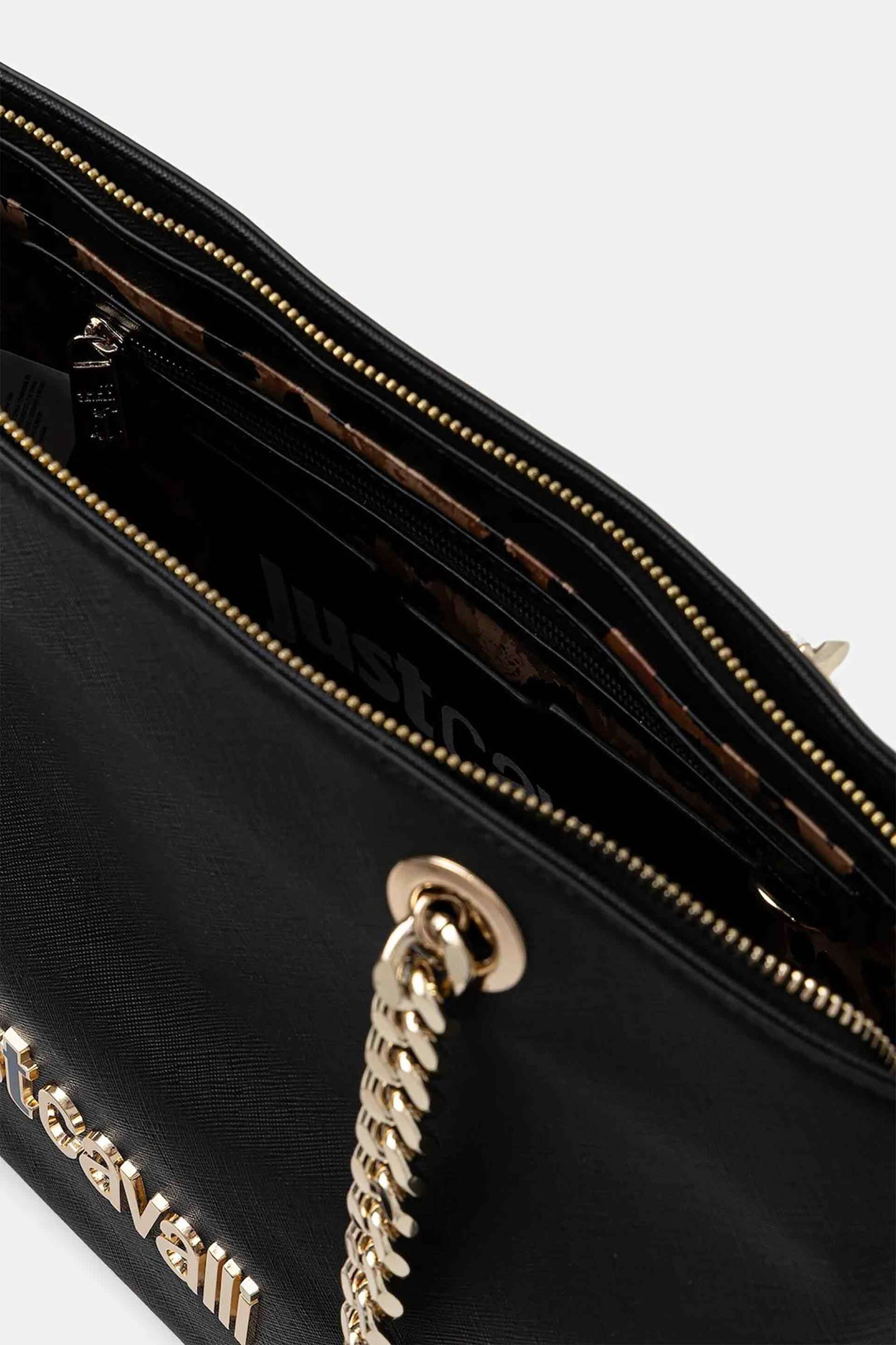 Just Cavalli γυναικεία τσάντα tote με μεταλλικό λογότυπο - 79RA4BB9ZS766 Μαύρο φωτογραφία