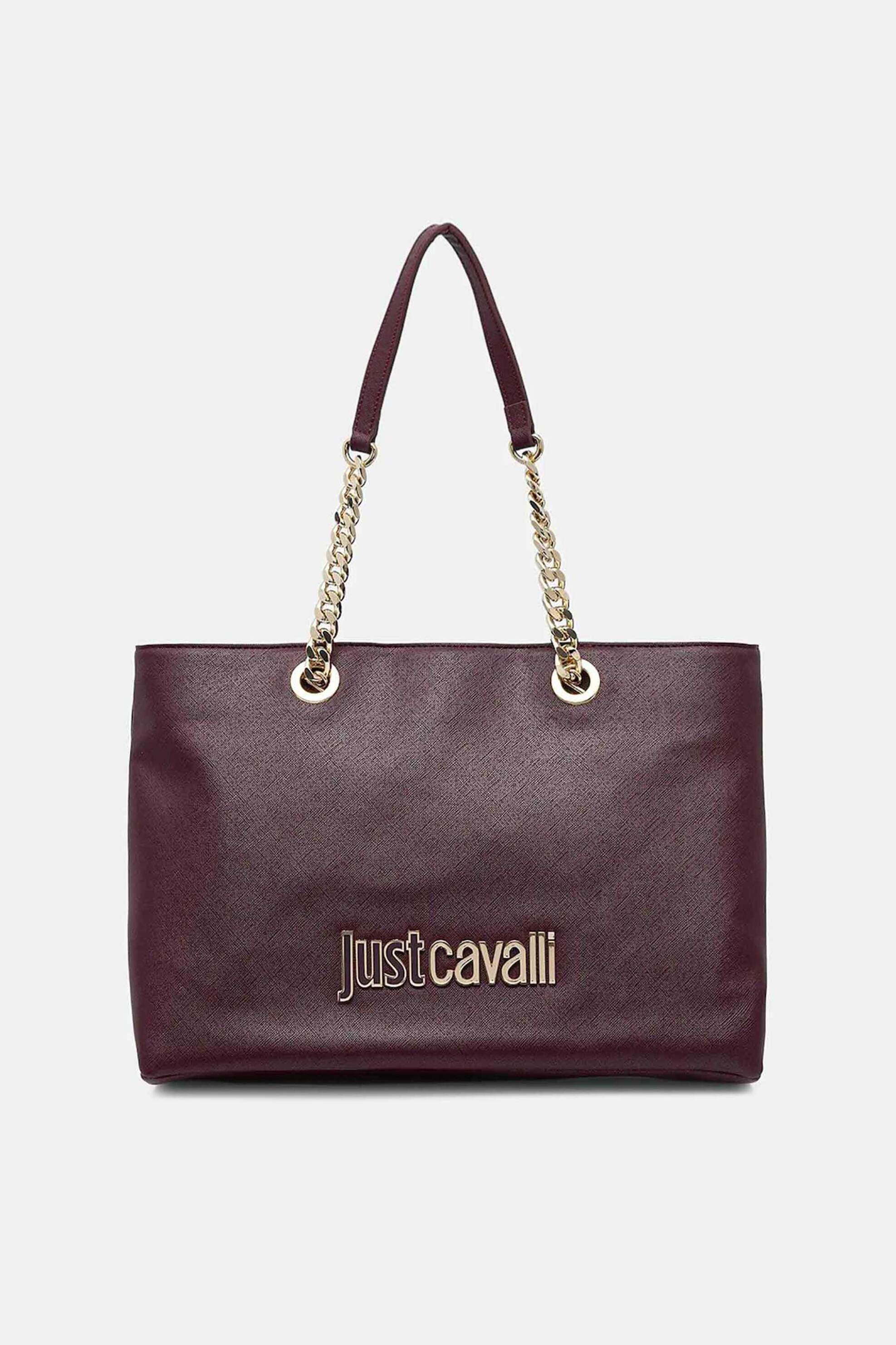 Just Cavalli γυναικεία τσάντα tote με μεταλλικό λογότυπο - 79RA4BB9ZS766 Μπορντό