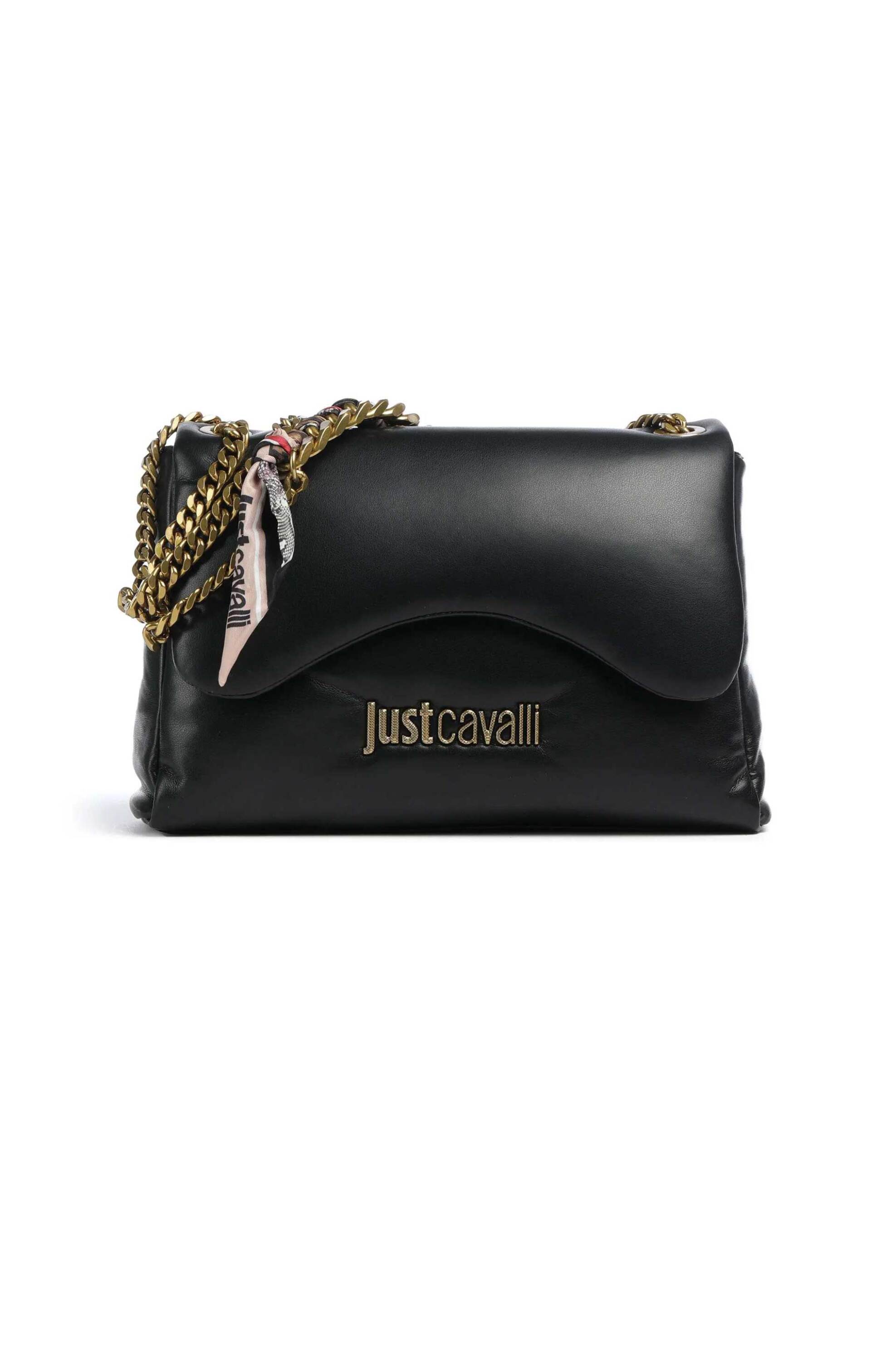 Just Cavalli γυναικεία τσάντα ώμου με μεταλλικό λογότυπο και puffy foulard - 79RA4BD3ZS748 Μαύρο