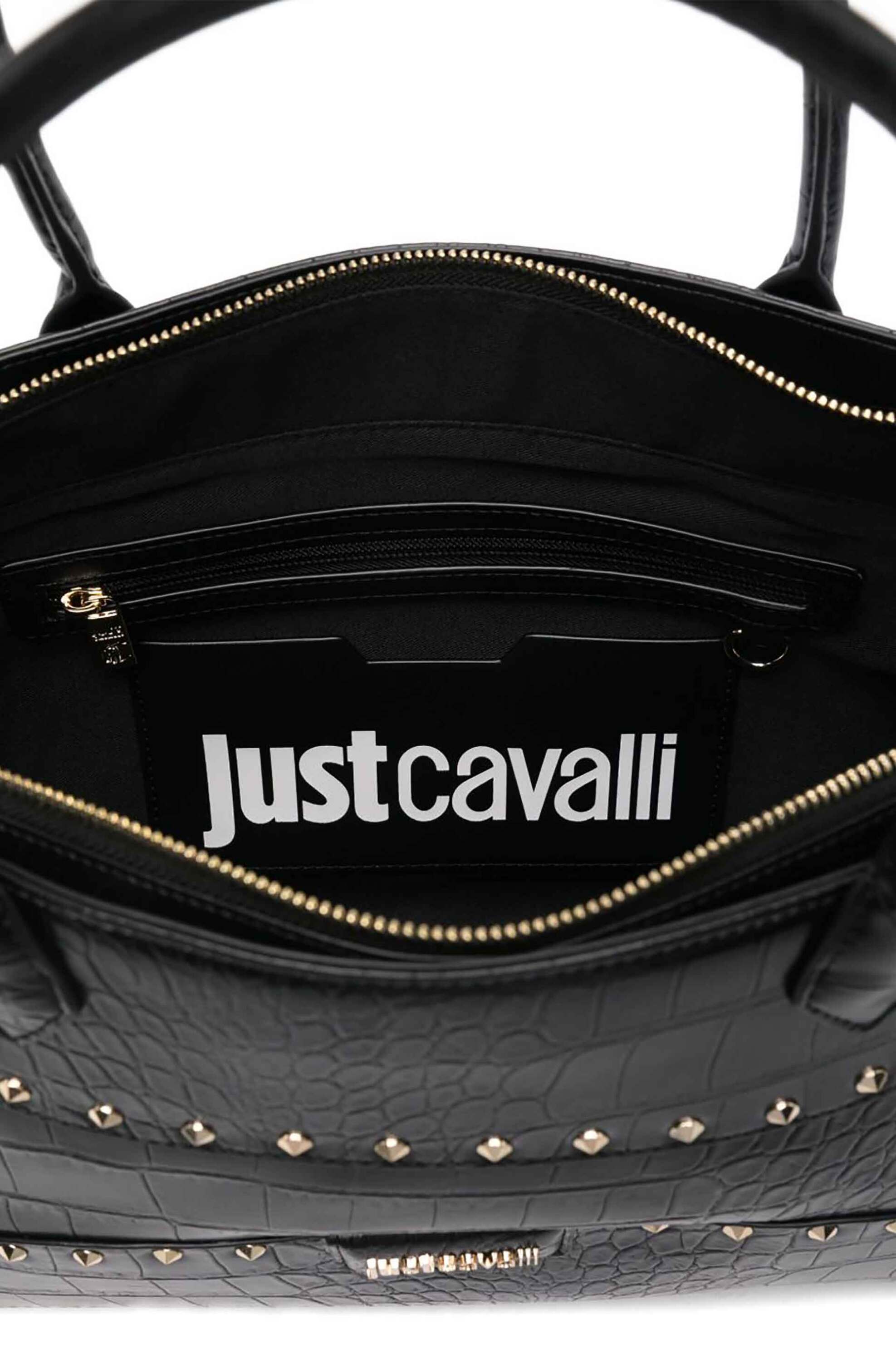 Just Cavalli γυναικεία τσάντα ώμου με croco pattern, τρουκς και μεταλλικό λογότυπο - 79RA4BF4ZSB96 Μαύρο φωτογραφία