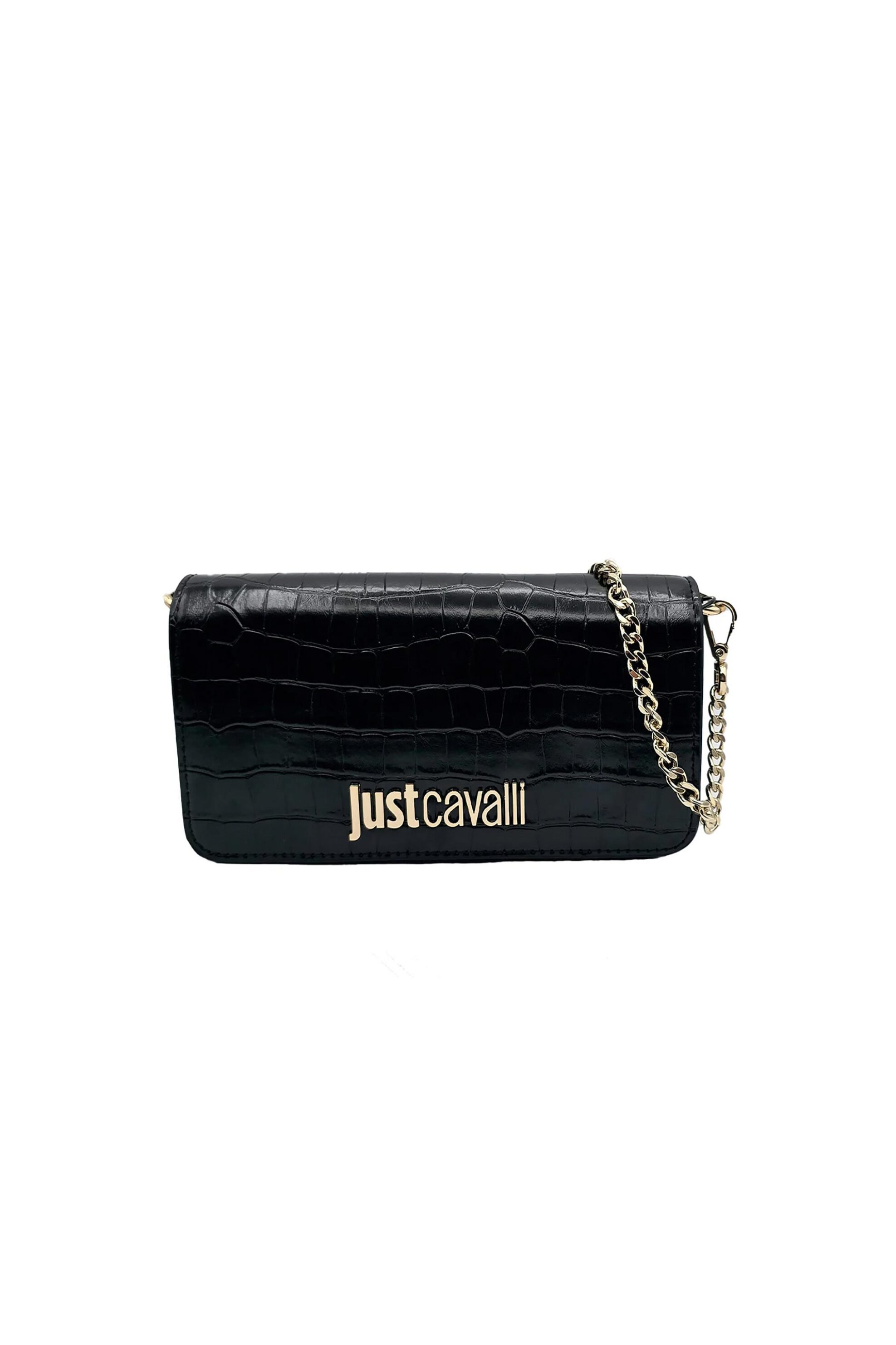 JUST CAVALLI Just Cavalli γυναικεία τσάντα clutch με croco pattern και μεταλλικό λογότυπο - 79RA4BZ2ZSB96 Μαύρο