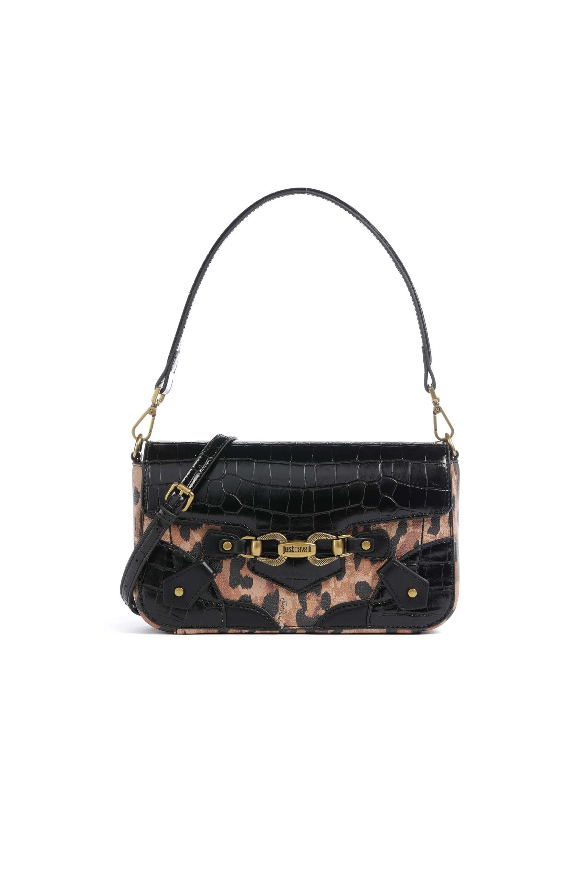 Just Cavalli γυναικεία τσάντα ώμου με croco & animal pattern - 79RA4BH2ZSD23 Μαύρο - Καφέ