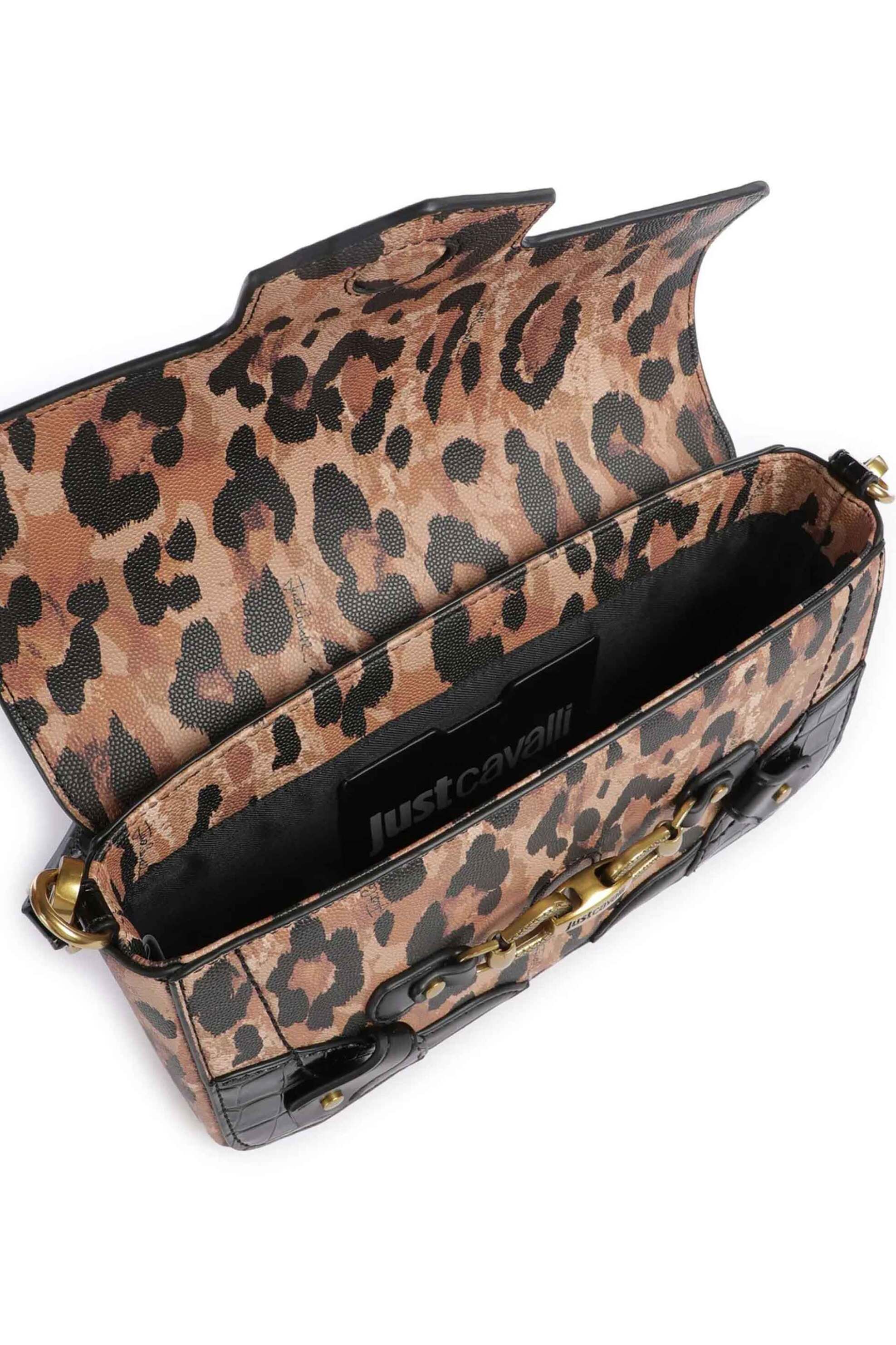 JUST CAVALLI Just Cavalli γυναικεία τσάντα ώμου με croco & animal pattern - 79RA4BH2ZSD23 Μαύρο - Καφέ - 3