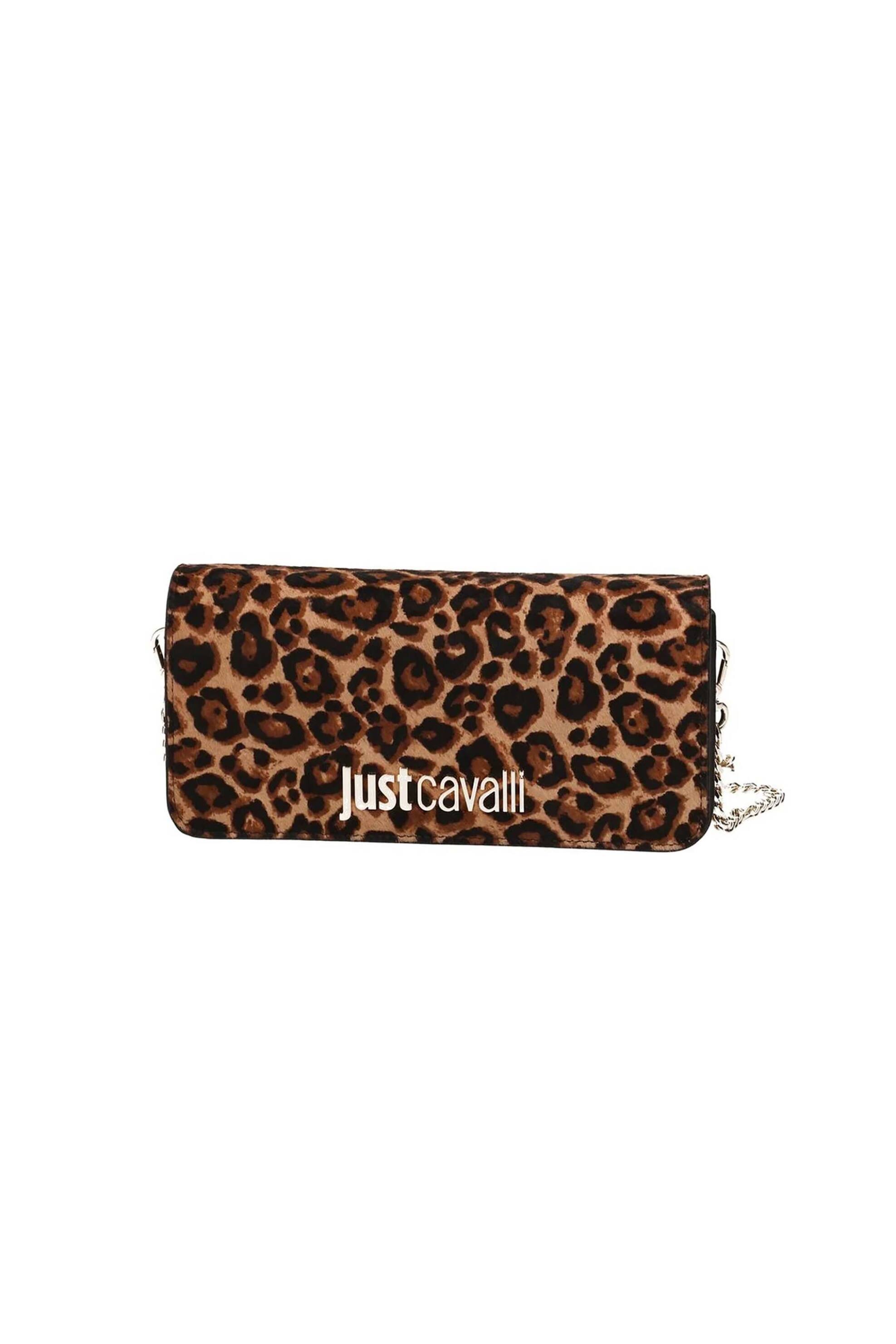JUST CAVALLI Just Cavalli γυναικεία τσάντα clutch με animal pattern και μεταλλικό λογότυπο - 79RA4BZ2ZSD28 Καφέ