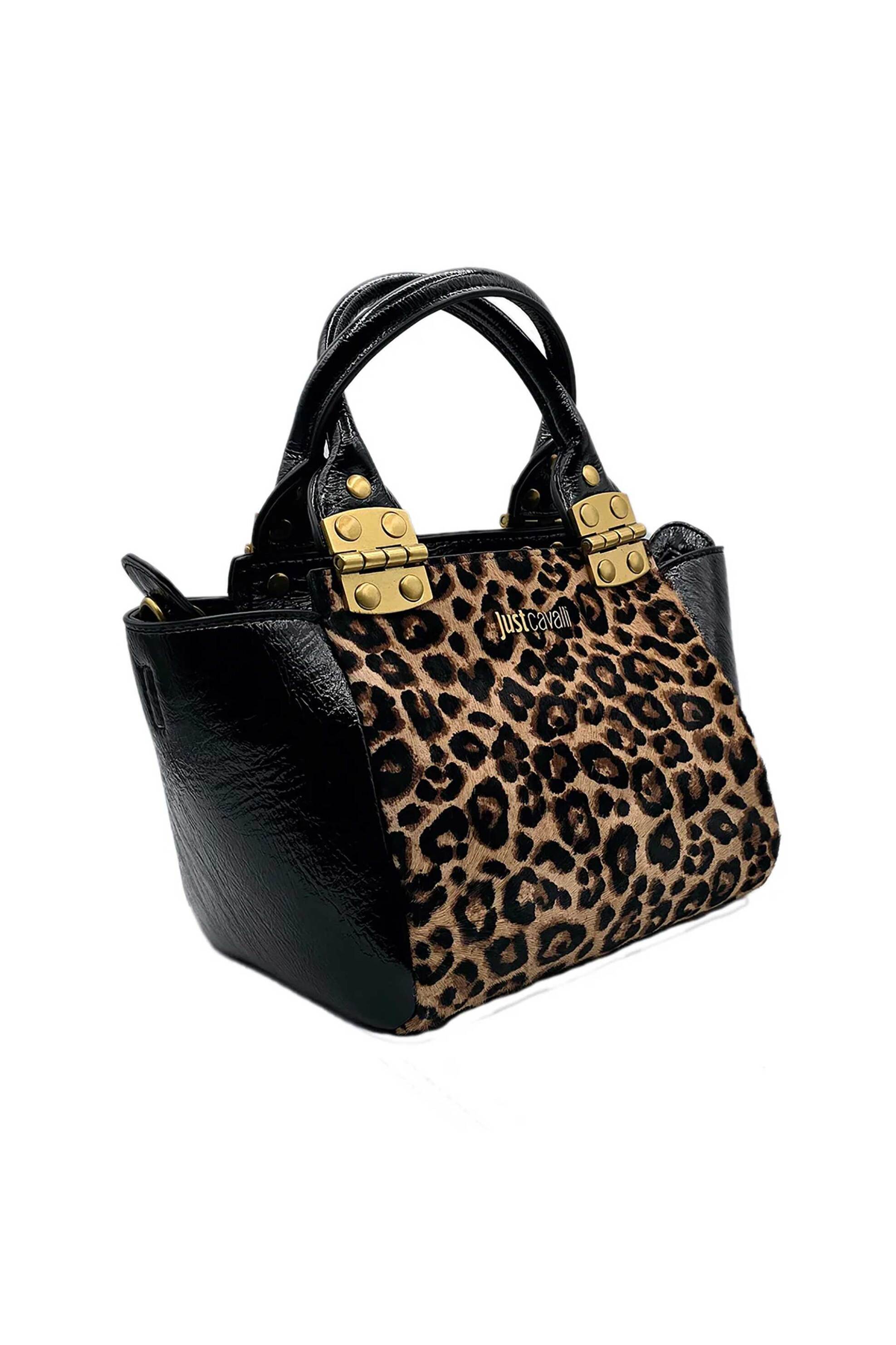 Just Cavalli γυναικεία τσάντα χειρός με animal print και μεταλλικό λογότυπο - 79RA4BI1ZSD26 Μαύρο-Καφέ φωτογραφία