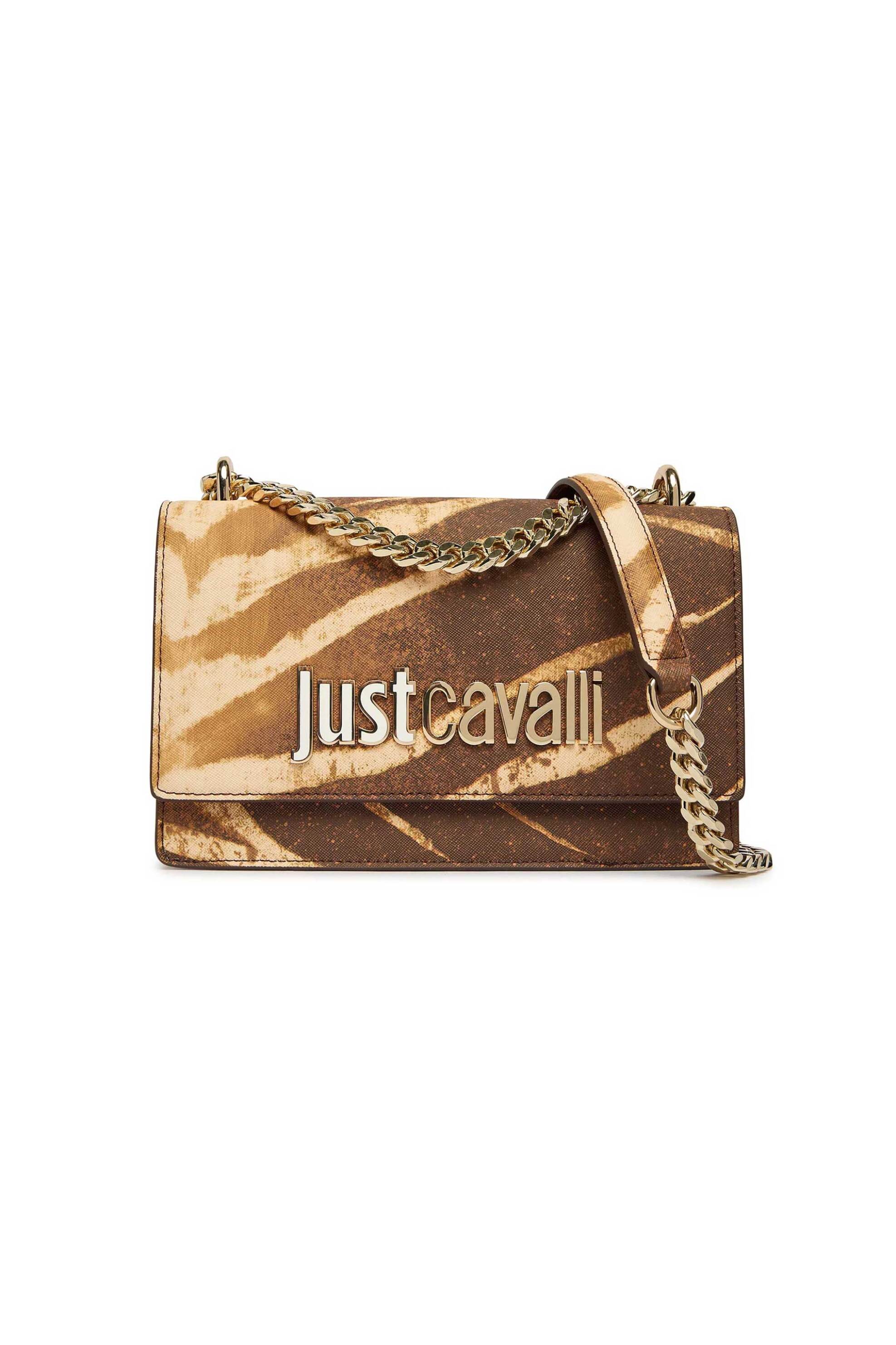 Just Cavalli γυναικεία τσάντα ώμου με αλυσίδα "Natural Palm Print" - 80RA4BBAZSA85 Μπεζ