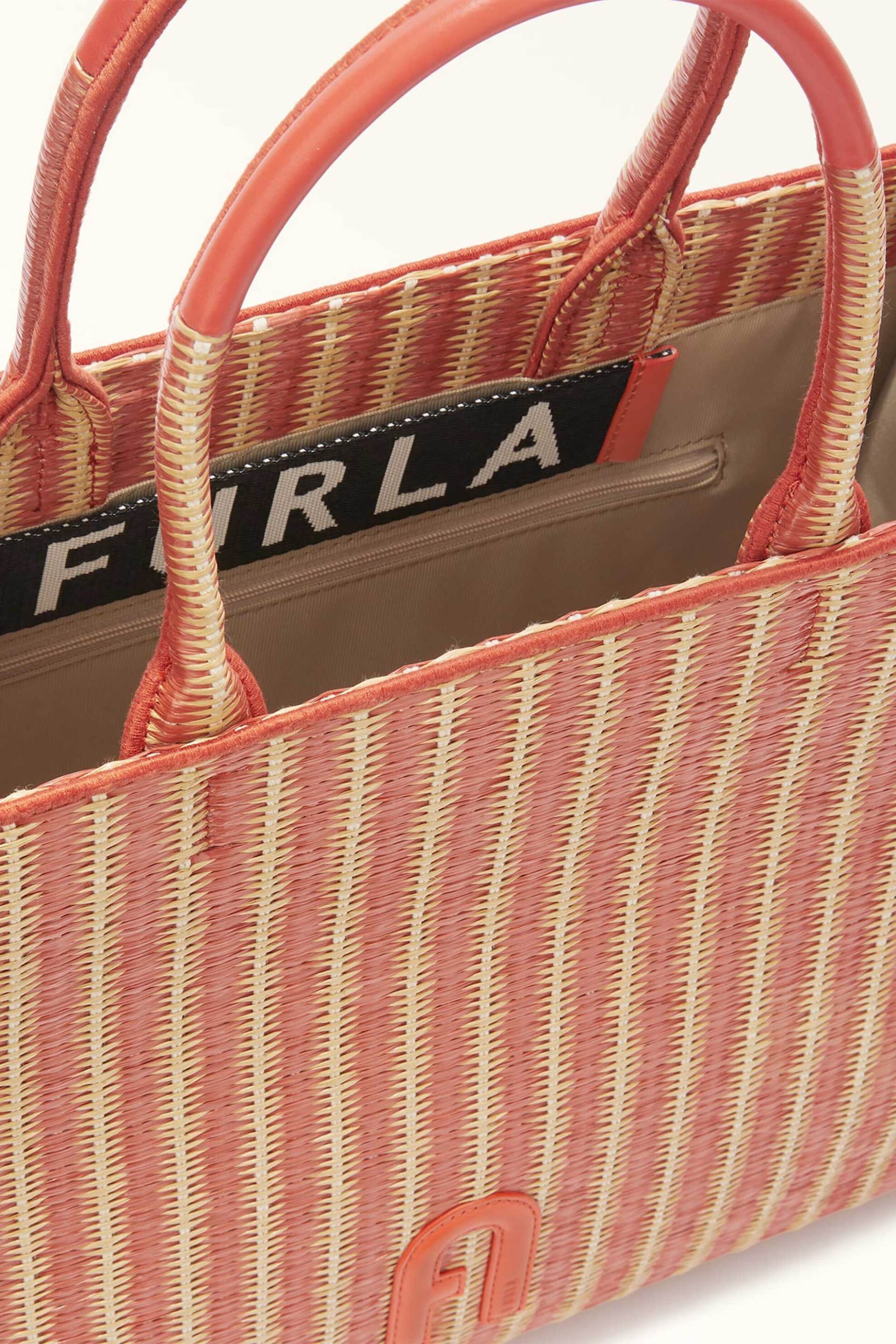 Furla Γυναικεία Ψάθινη Τσάντα Χειρός Δίχρωμη - Wb00255-Bx0472 Κοραλί