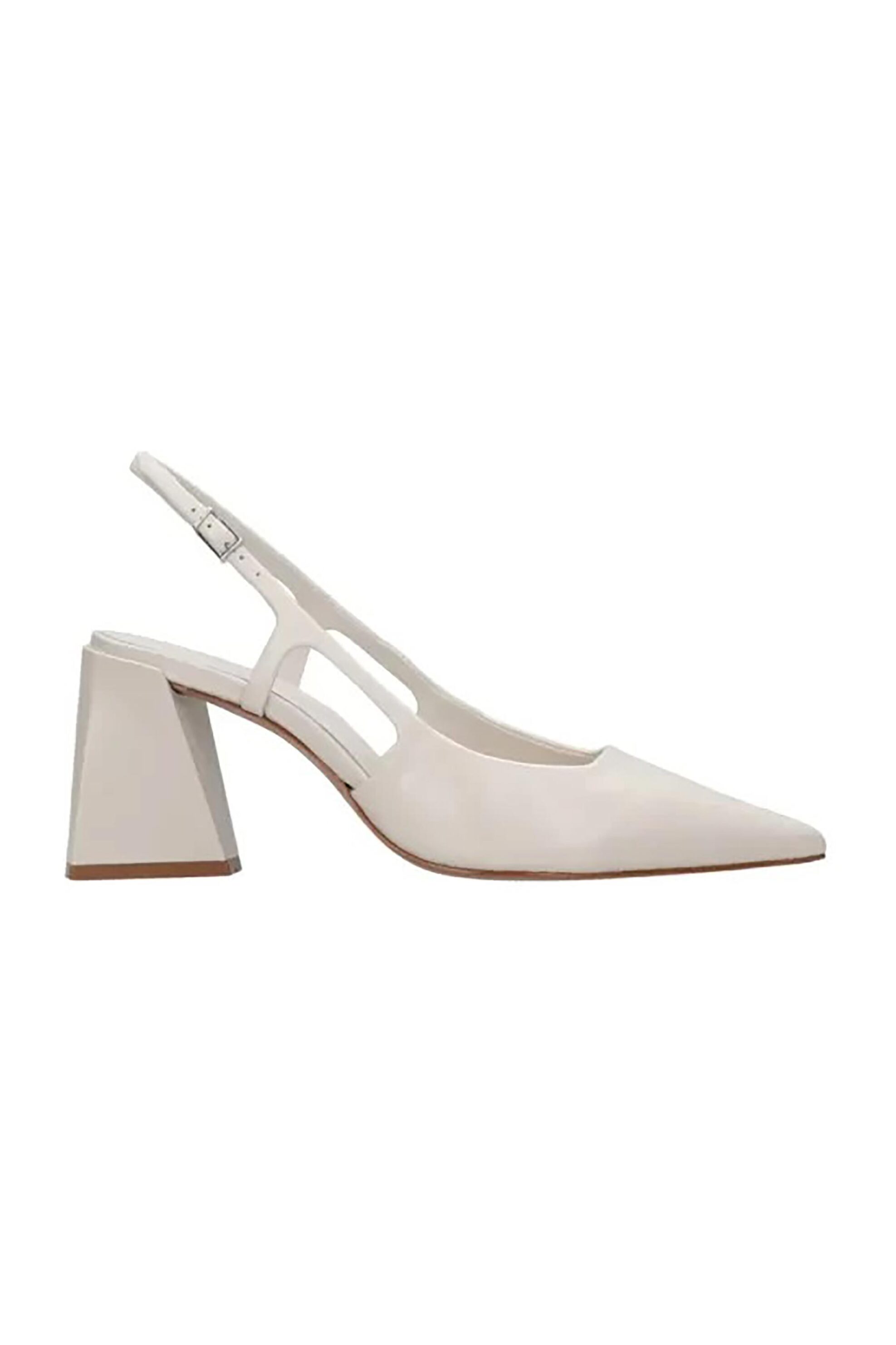 Schutz γυναικείες δερμάτινες γόβες slingbacks με χοντρό τακούνι - S2145400060001 Εκρού