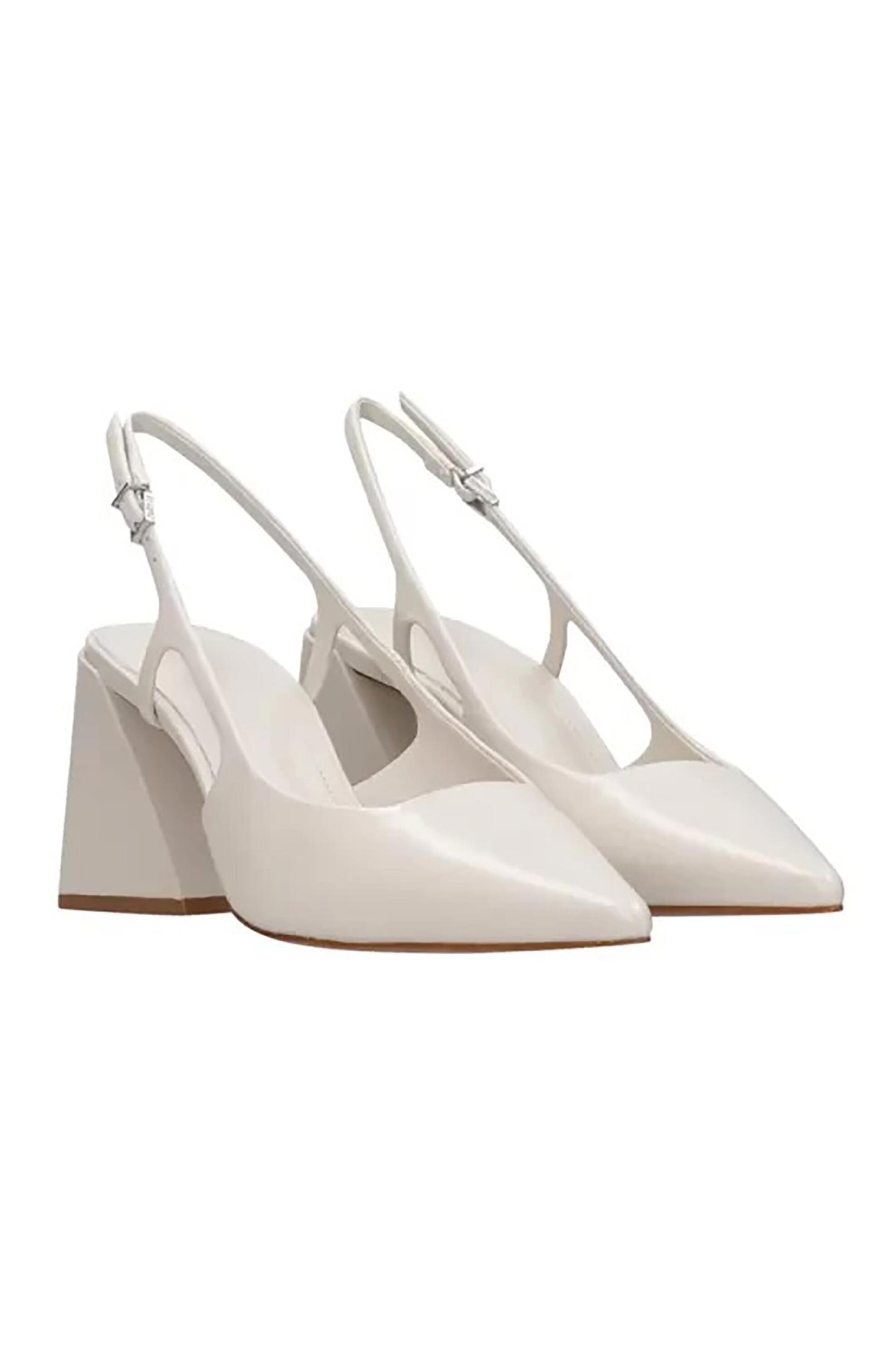 Schutz γυναικείες δερμάτινες γόβες slingbacks με χοντρό τακούνι - S2145400060001 Εκρού