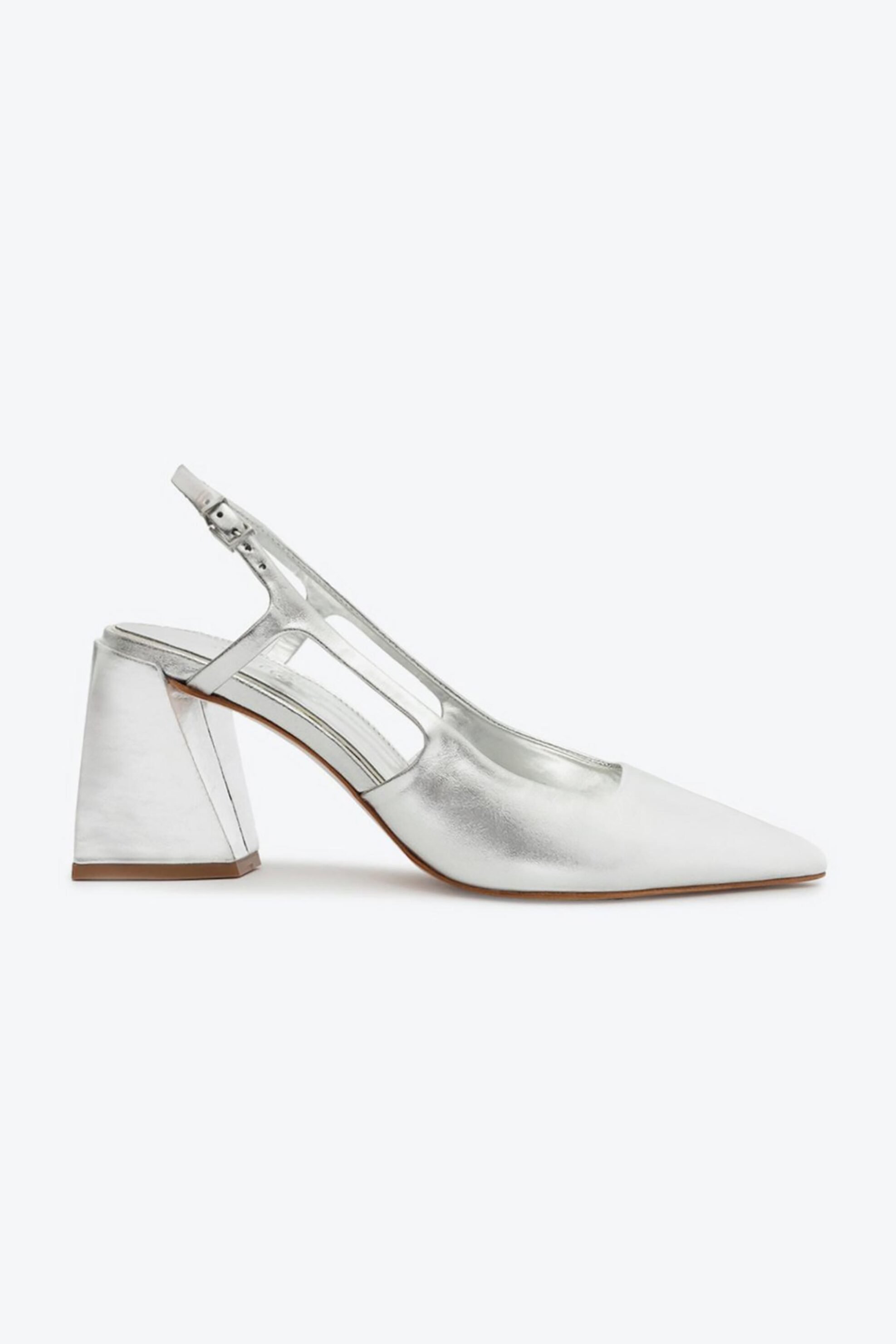 Schutz γυναικείες δερμάτινες γόβες slingbacks με χοντρό τακούνι - S2145400060004 Ασημί