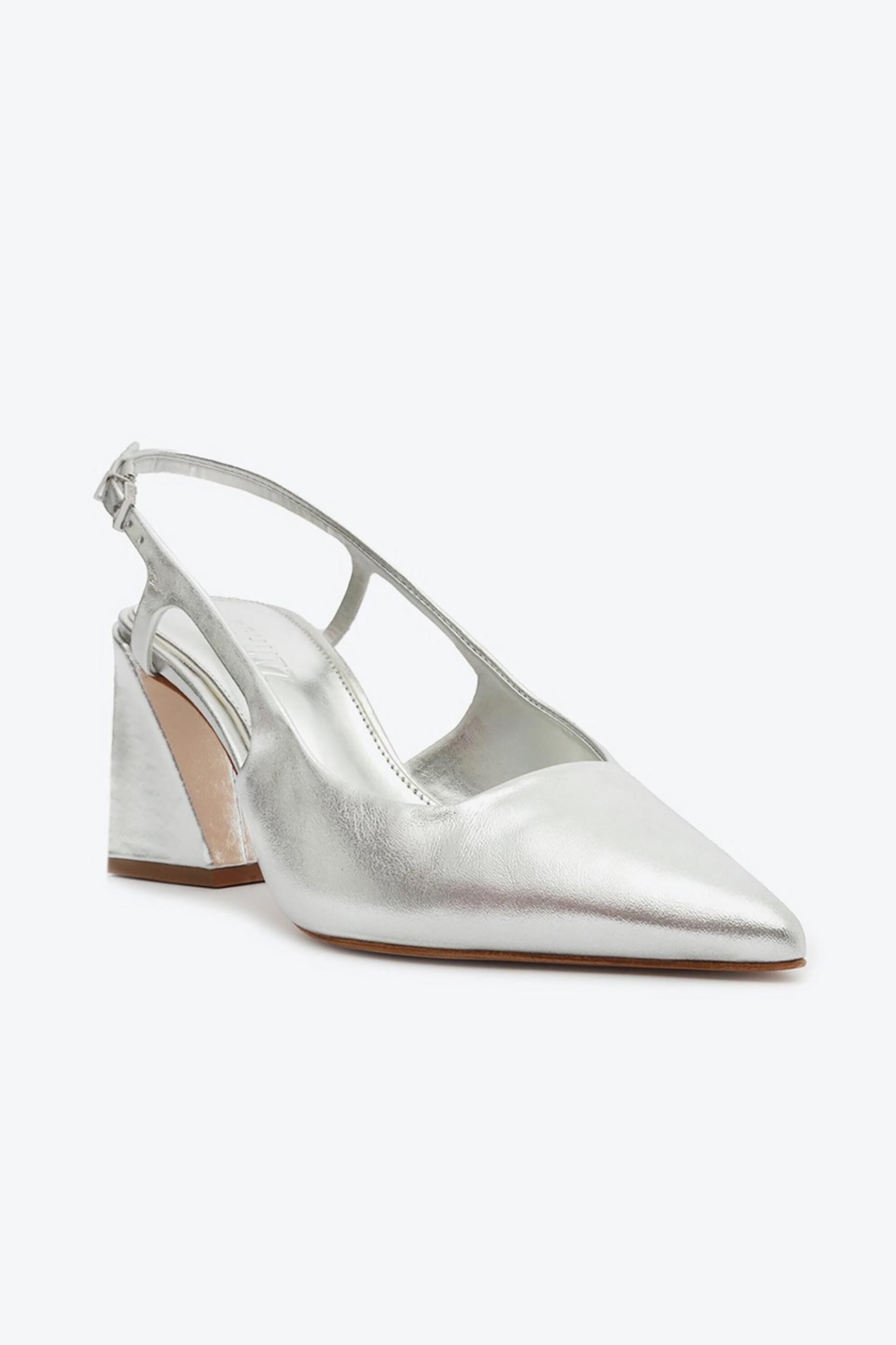 Schutz γυναικείες δερμάτινες γόβες slingbacks με χοντρό τακούνι - S2145400060004 Ασημί