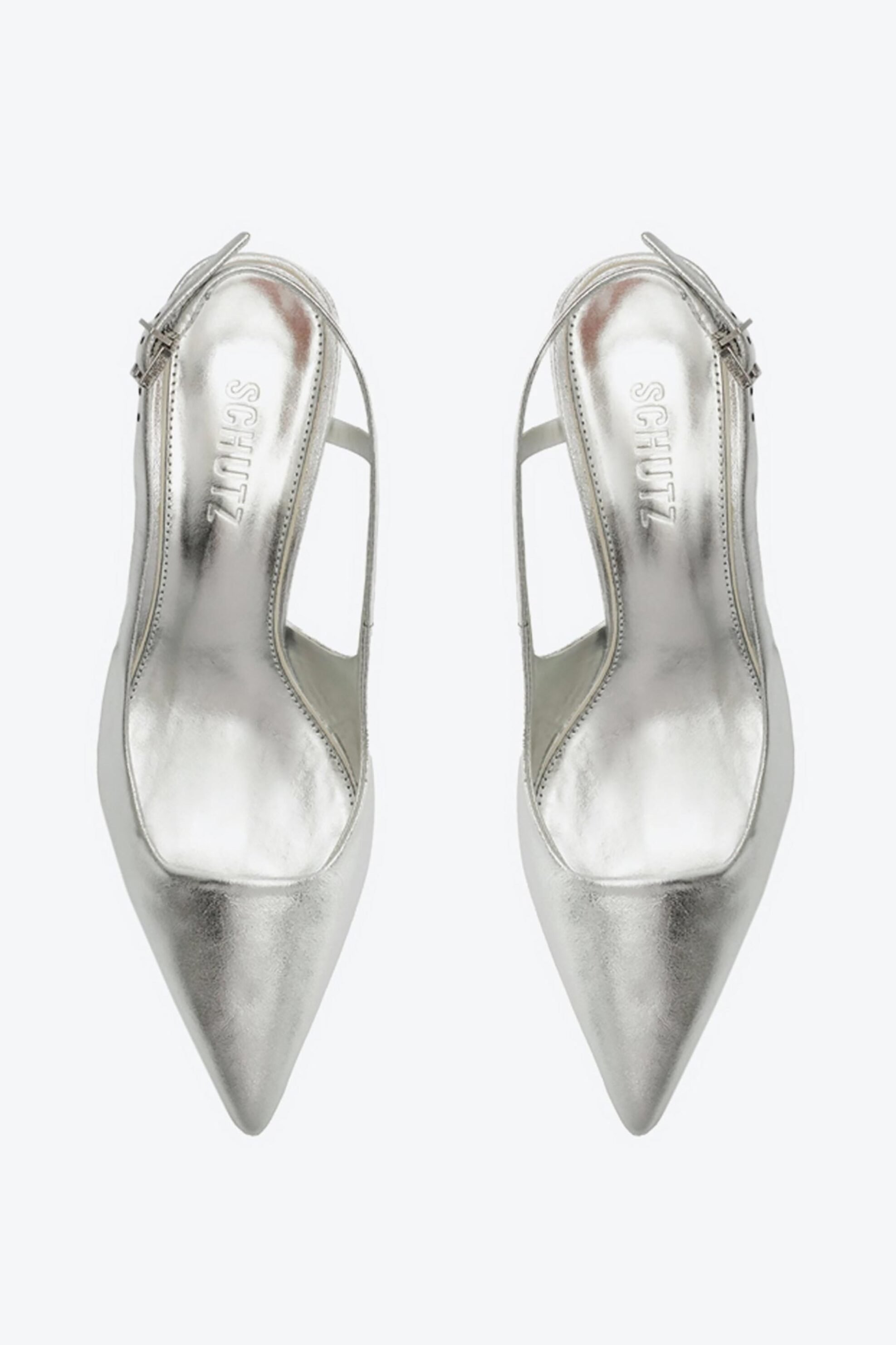 SCHUTZ Schutz γυναικείες δερμάτινες γόβες slingbacks με χοντρό τακούνι - S2145400060004 Ασημί - 3