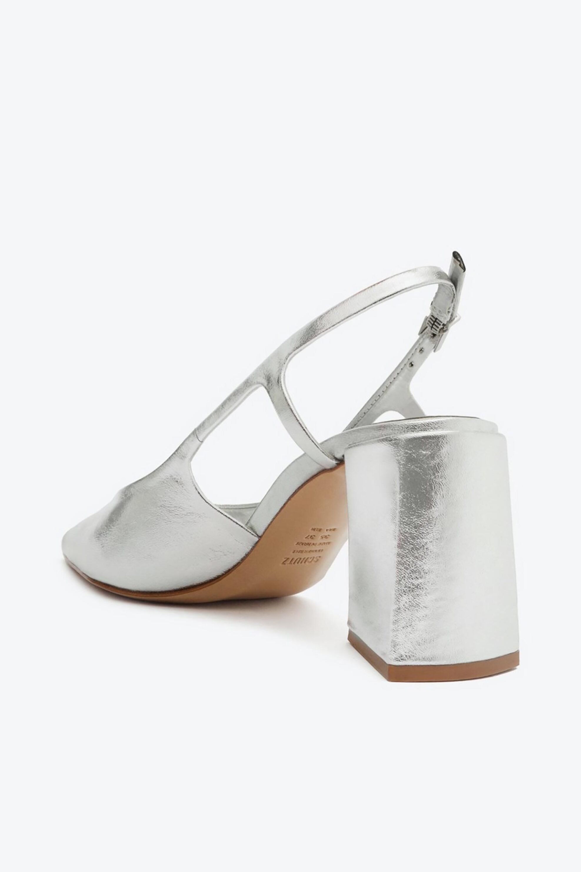 SCHUTZ Schutz γυναικείες δερμάτινες γόβες slingbacks με χοντρό τακούνι - S2145400060004 Ασημί - 4