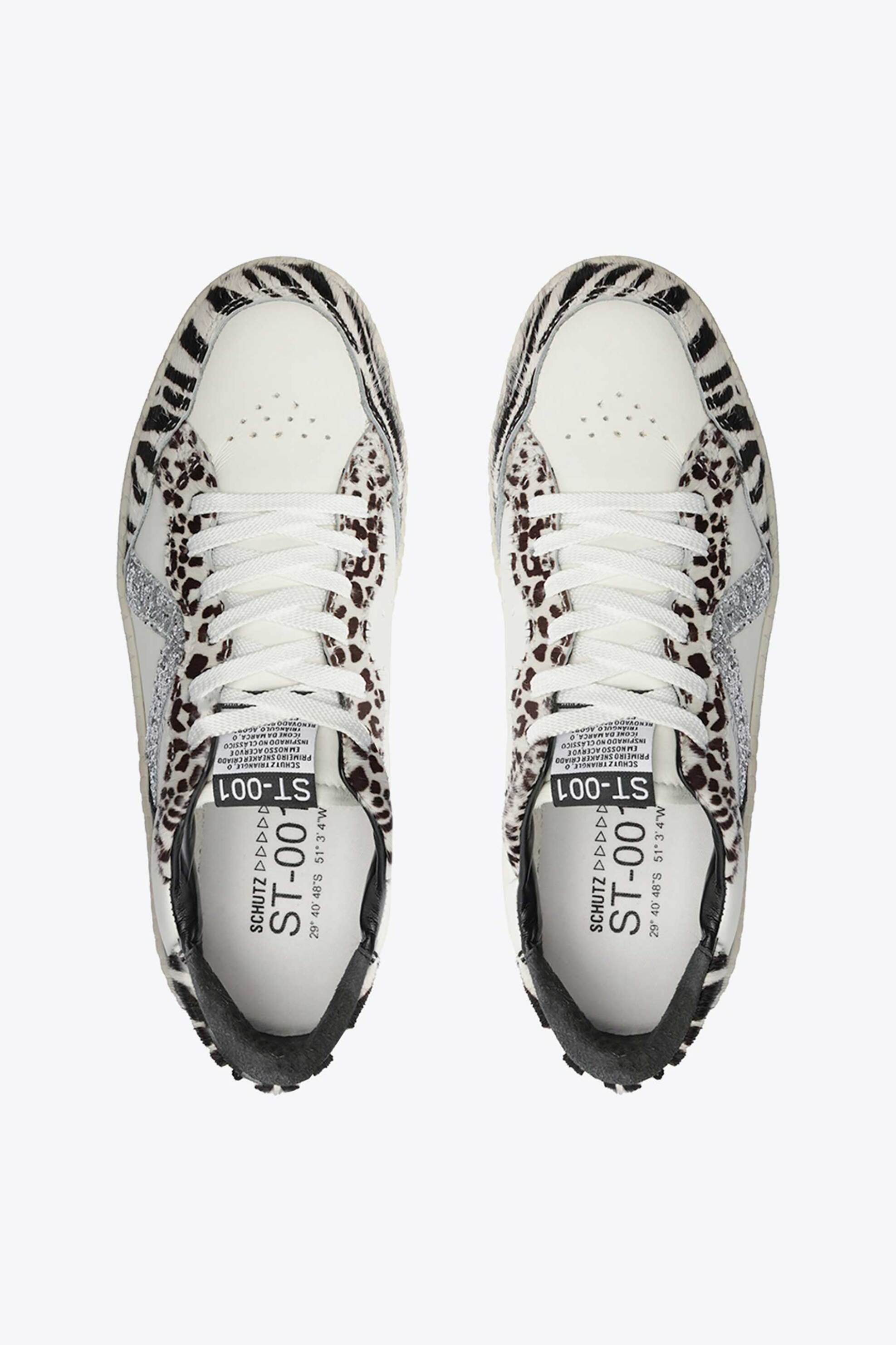 Schutz γυναικεία δερμάτινα sneakers με zebra print και glitter - S2185300010017 Λευκό