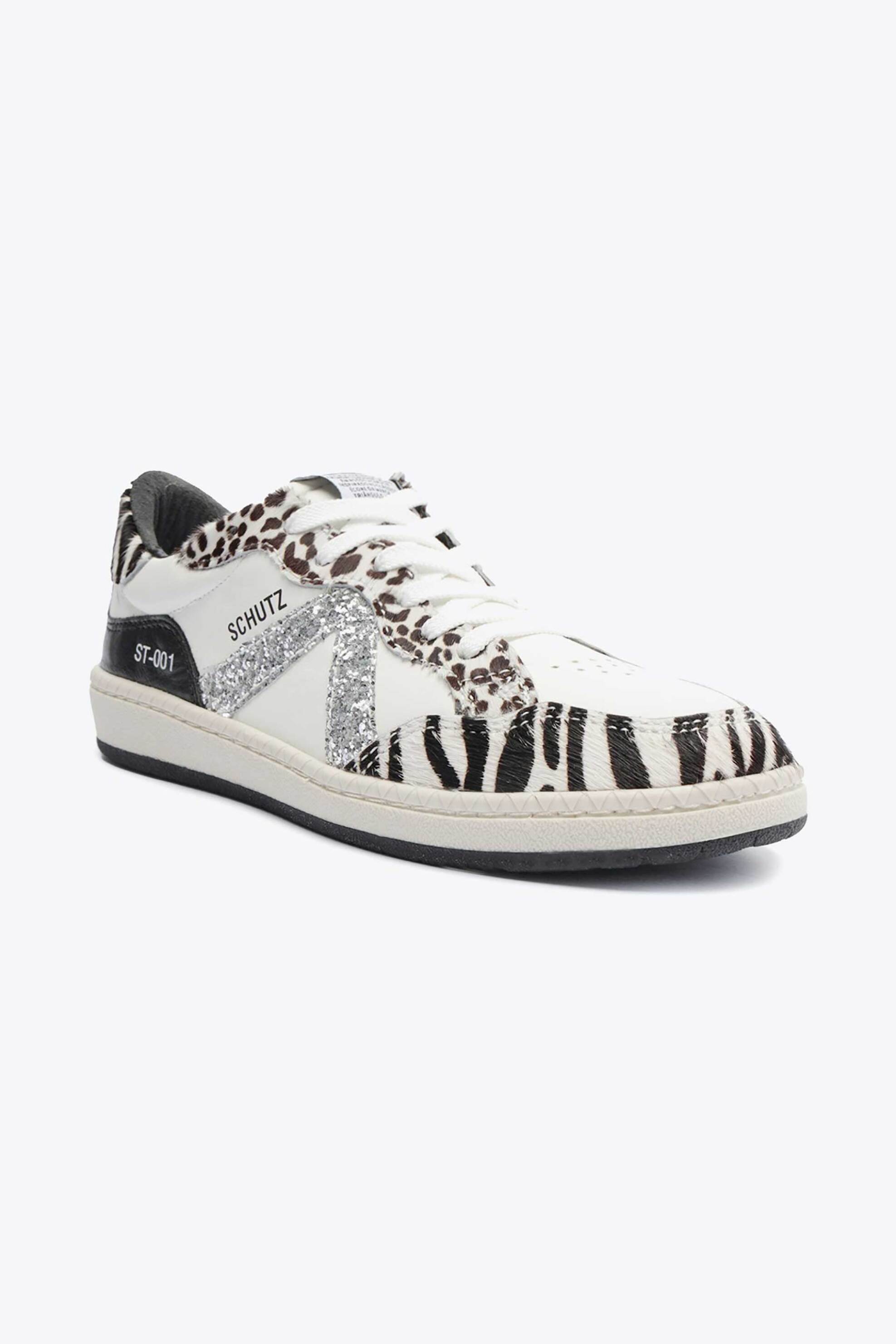 SCHUTZ Schutz γυναικεία δερμάτινα sneakers με zebra print και glitter - S2185300010017 Λευκό - 3