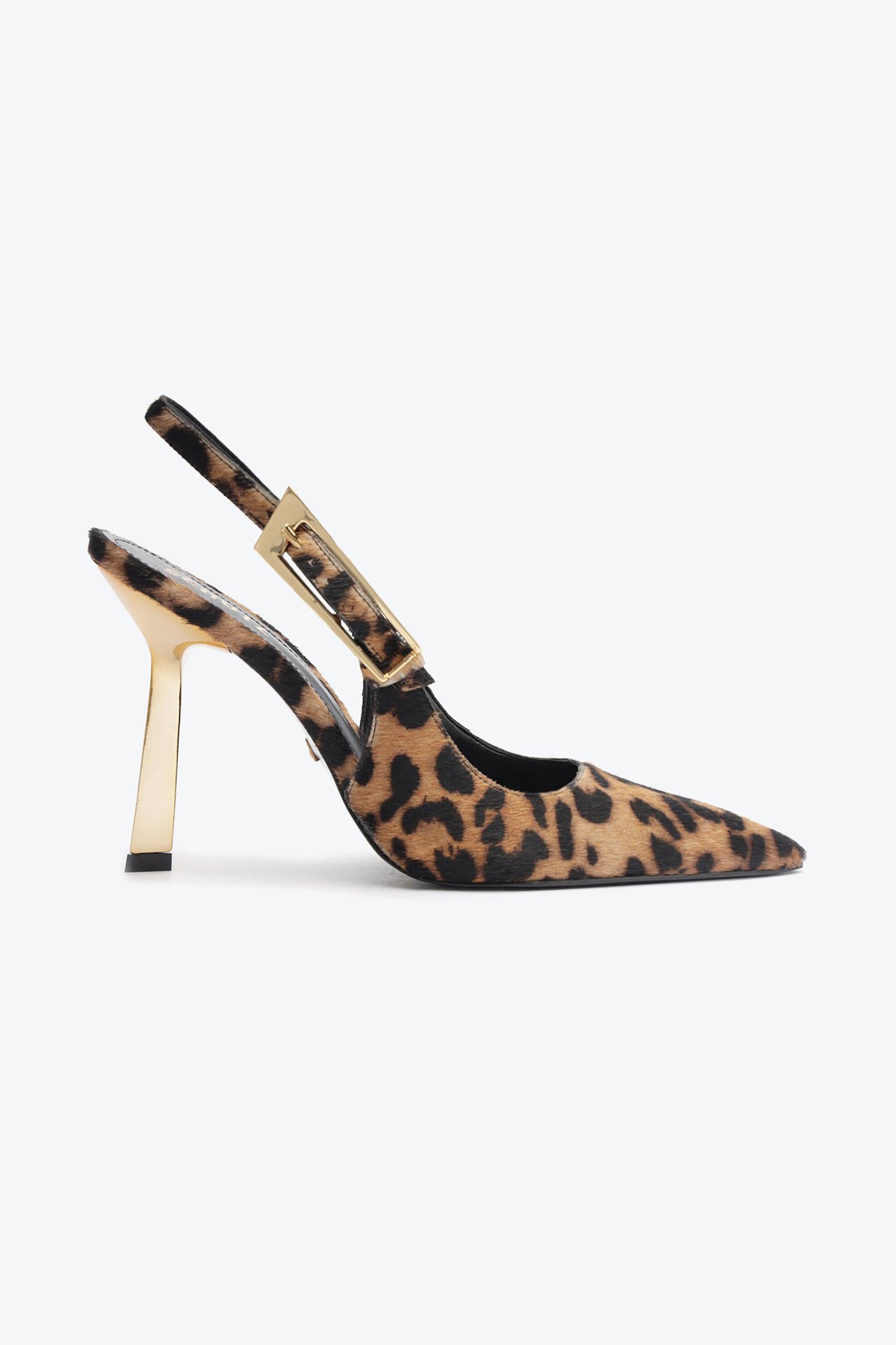SCHUTZ Schutz γυναικείες δερμάτινες γόβες slingback με animal print και χρυσό τακούνι - S2199700040001 Καφέ