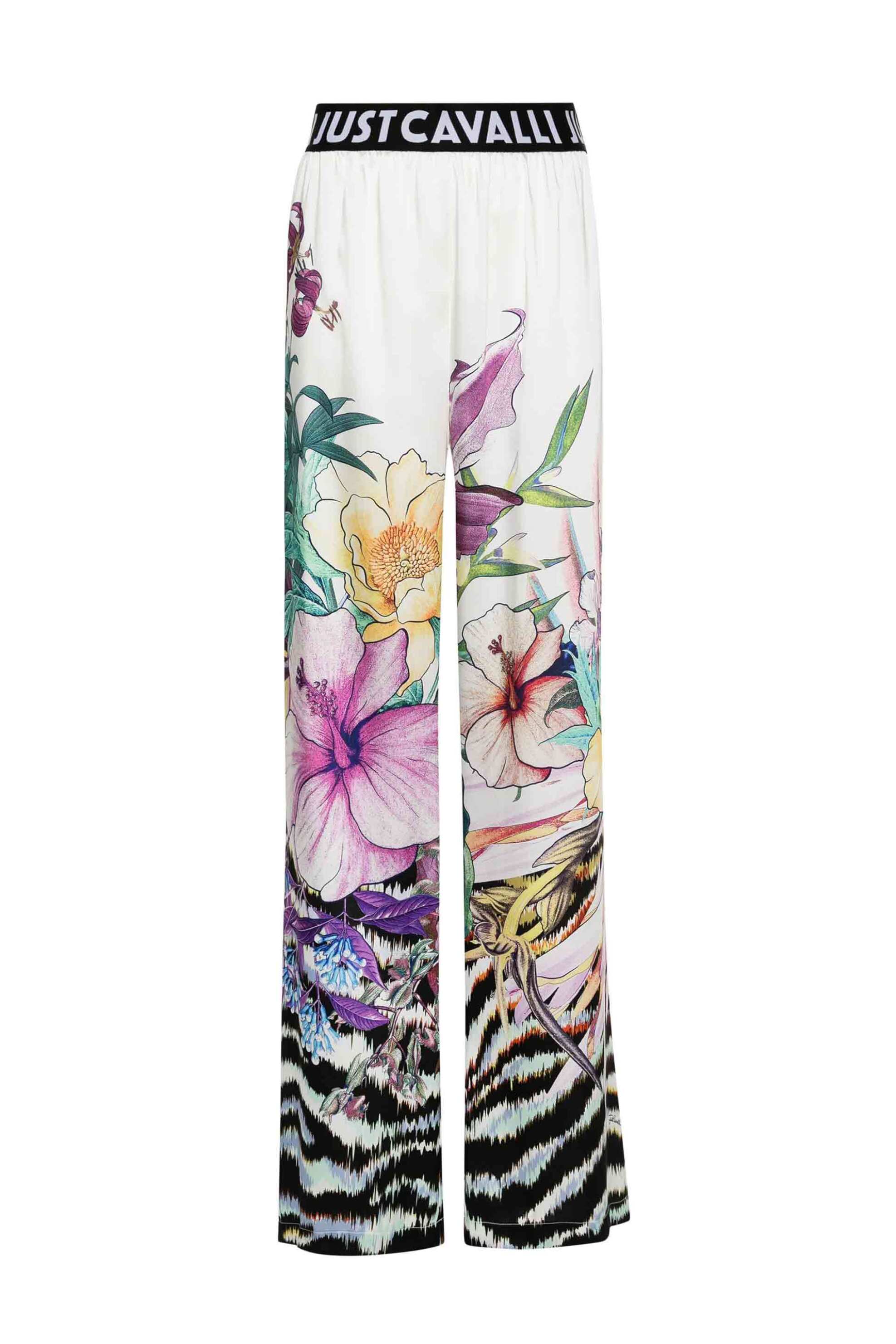 JUST CAVALLI Just Cavalli γυναικεία παντελόνα με contrast floral print και σατέν όψη - 76PAA120NS440 Πολύχρωμο