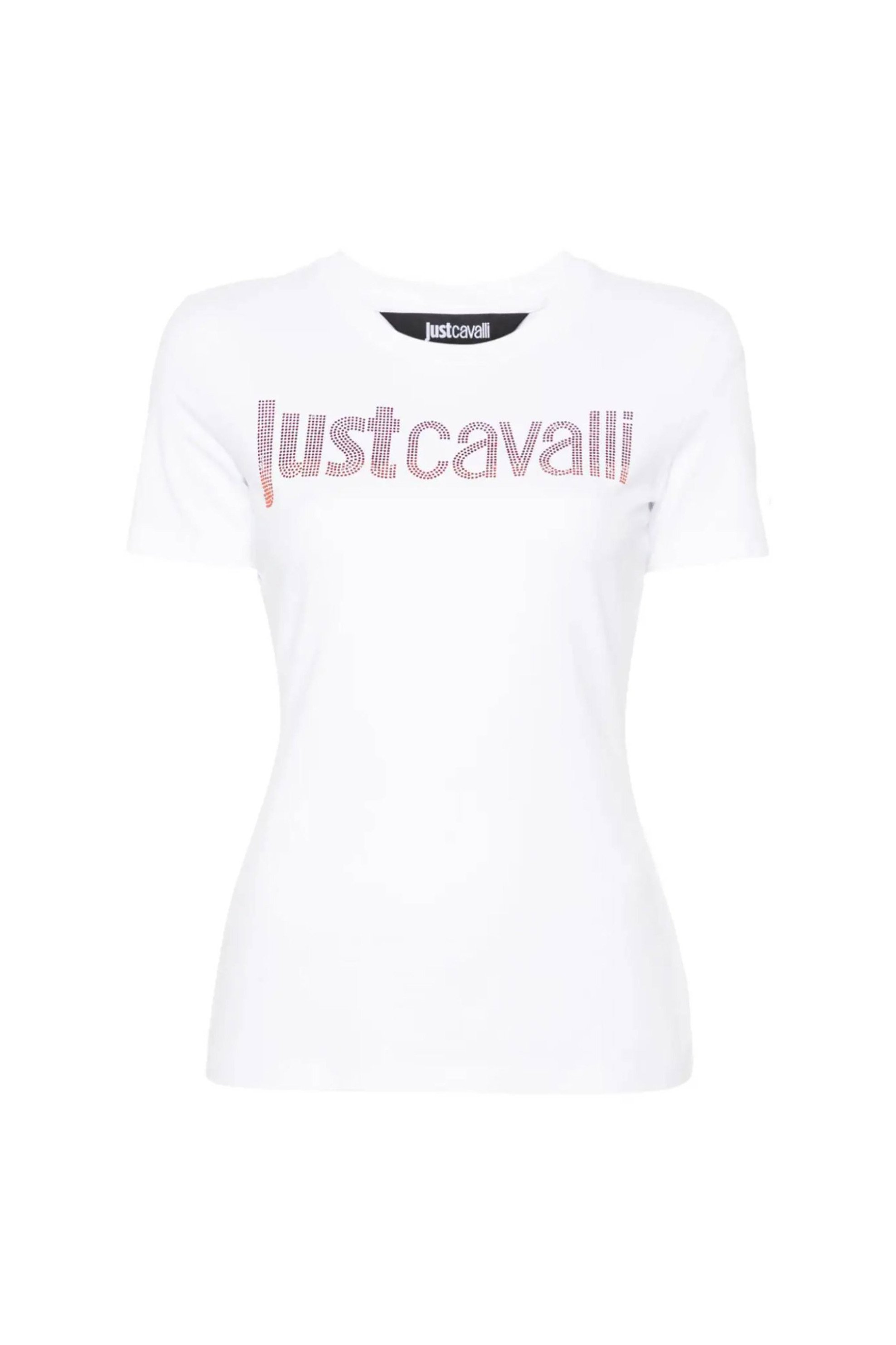 Just Cavalli γυναικείο βαμβακερό T-shirt μονόχρωμο με λογότυπο - 76PAHE06CJ112 Λευκό