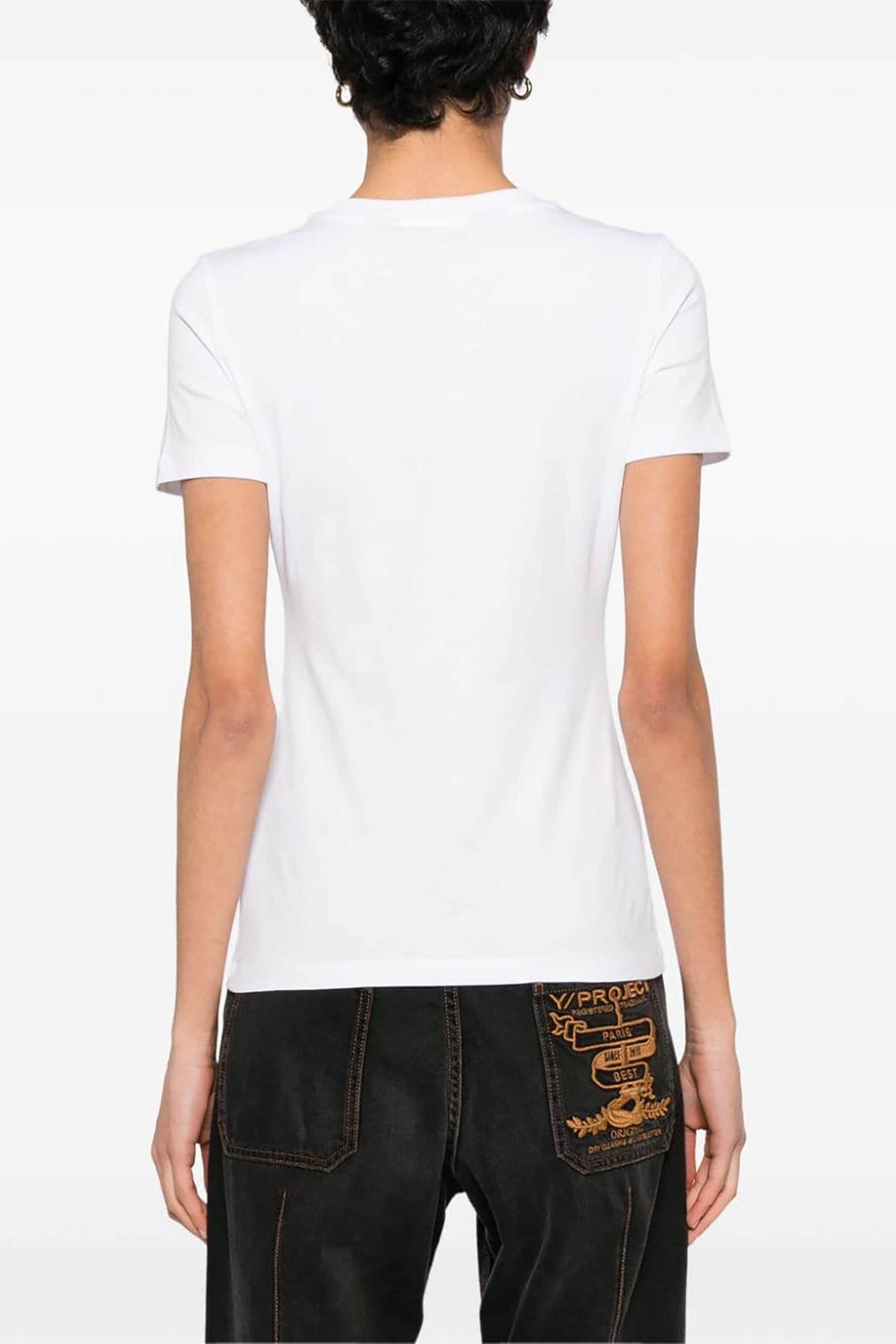 JUST CAVALLI Just Cavalli γυναικείο βαμβακερό T-shirt μονόχρωμο με λογότυπο με rhinestones - 76PAHE08CJ112 Λευκό - 3