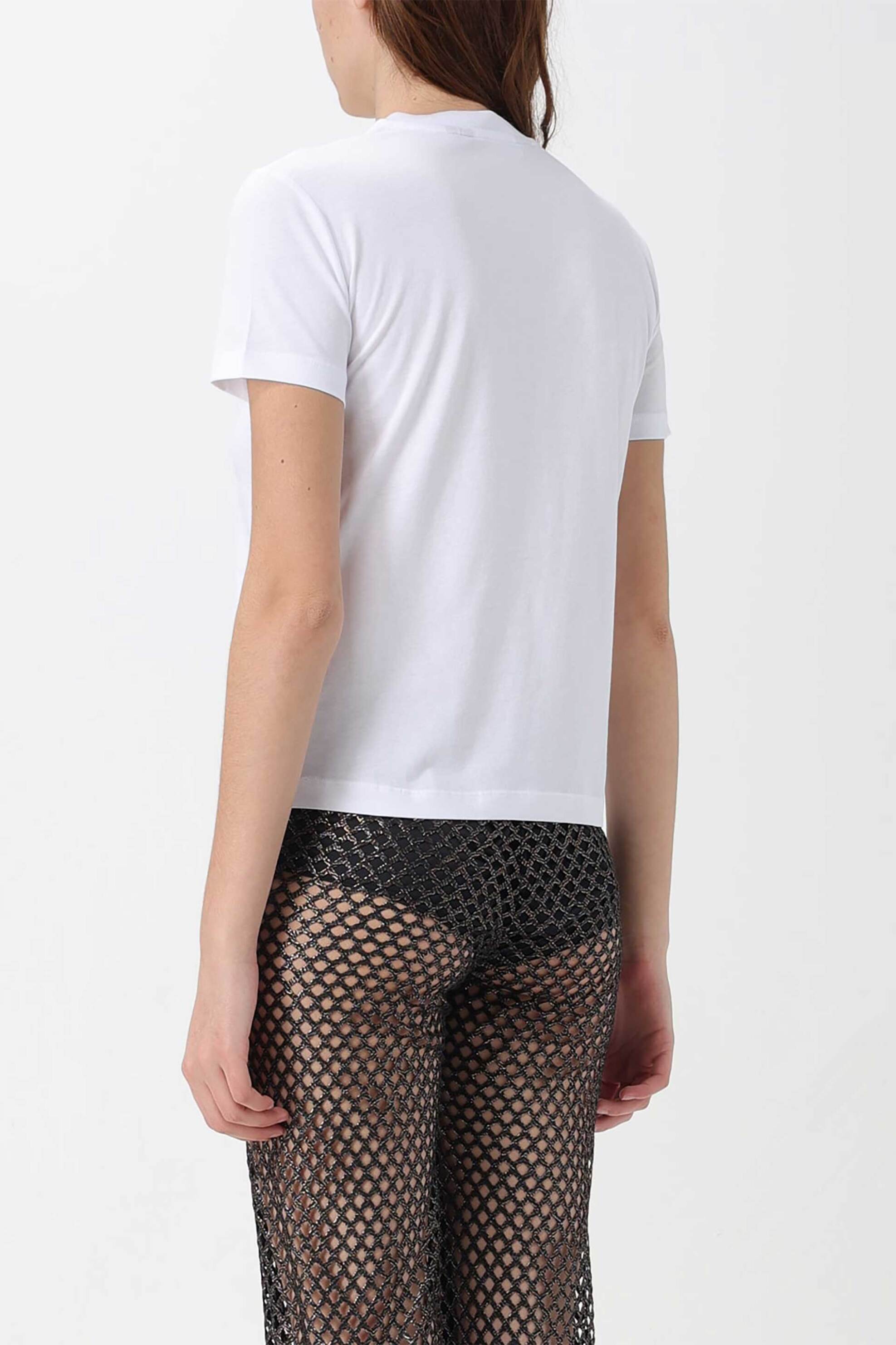 JUST CAVALLI Just Cavalli γυναικείο βαμβακερό T-shirt μονόχρωμο με χρυσό λογότυπο - 76PAHG09CJ300 Λευκό - 3