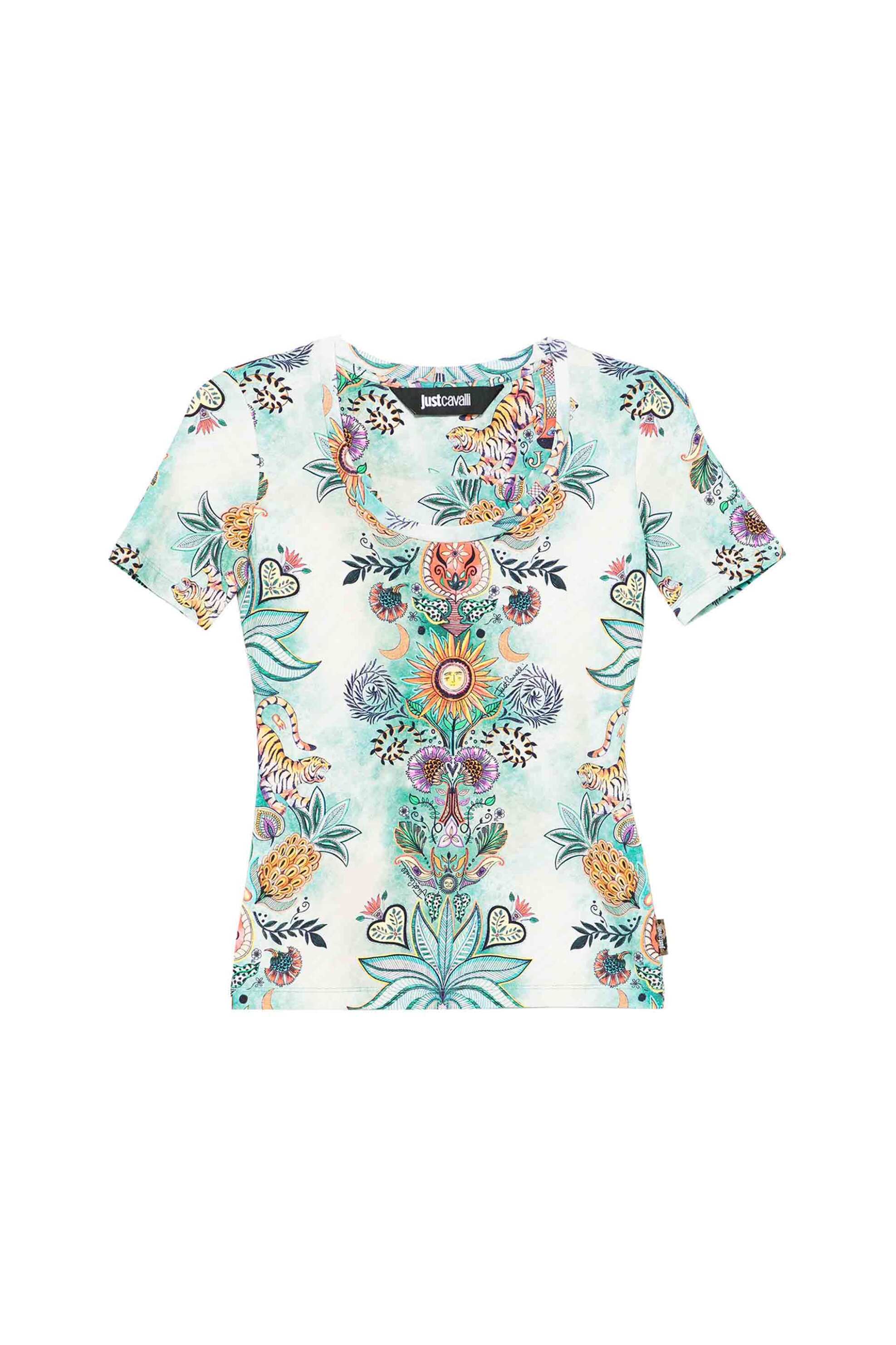 JUST CAVALLI Just Cavalli γυναικείο T-shirt με all-over print - 80PAHE02CJ112 Πολύχρωμο