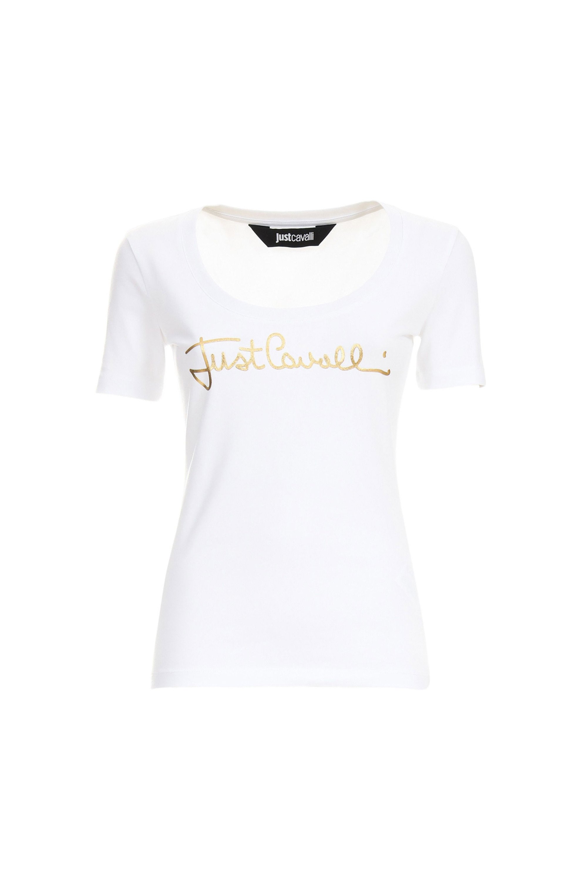 Just Cavalli γυναικείο T-shirt με logo στο στήθος - 80PAHT02CJ502 Λευκό