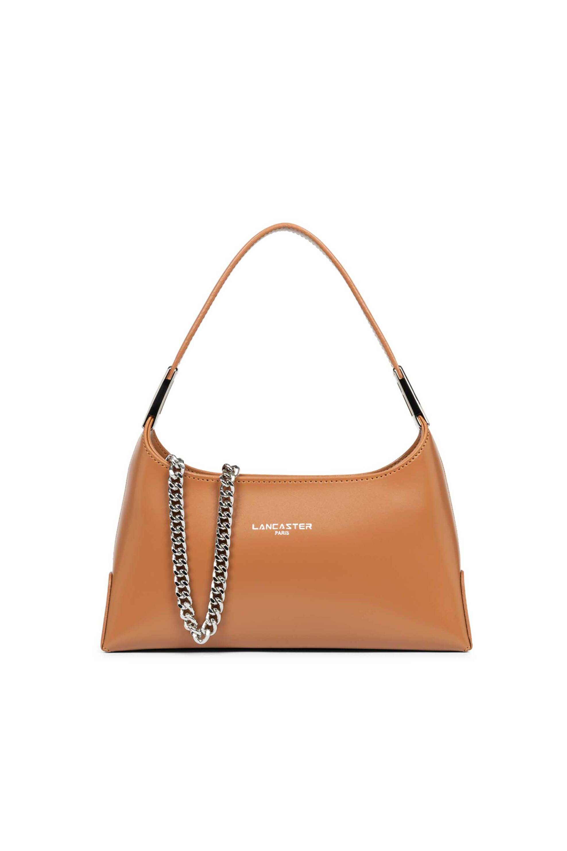 Lancaster γυναικεία δερμάτινη τσάντα χειρός μονόχρωμη με contrast λογότυπο "Suave Ace Petit Baguette" - 433-30 Καμηλό