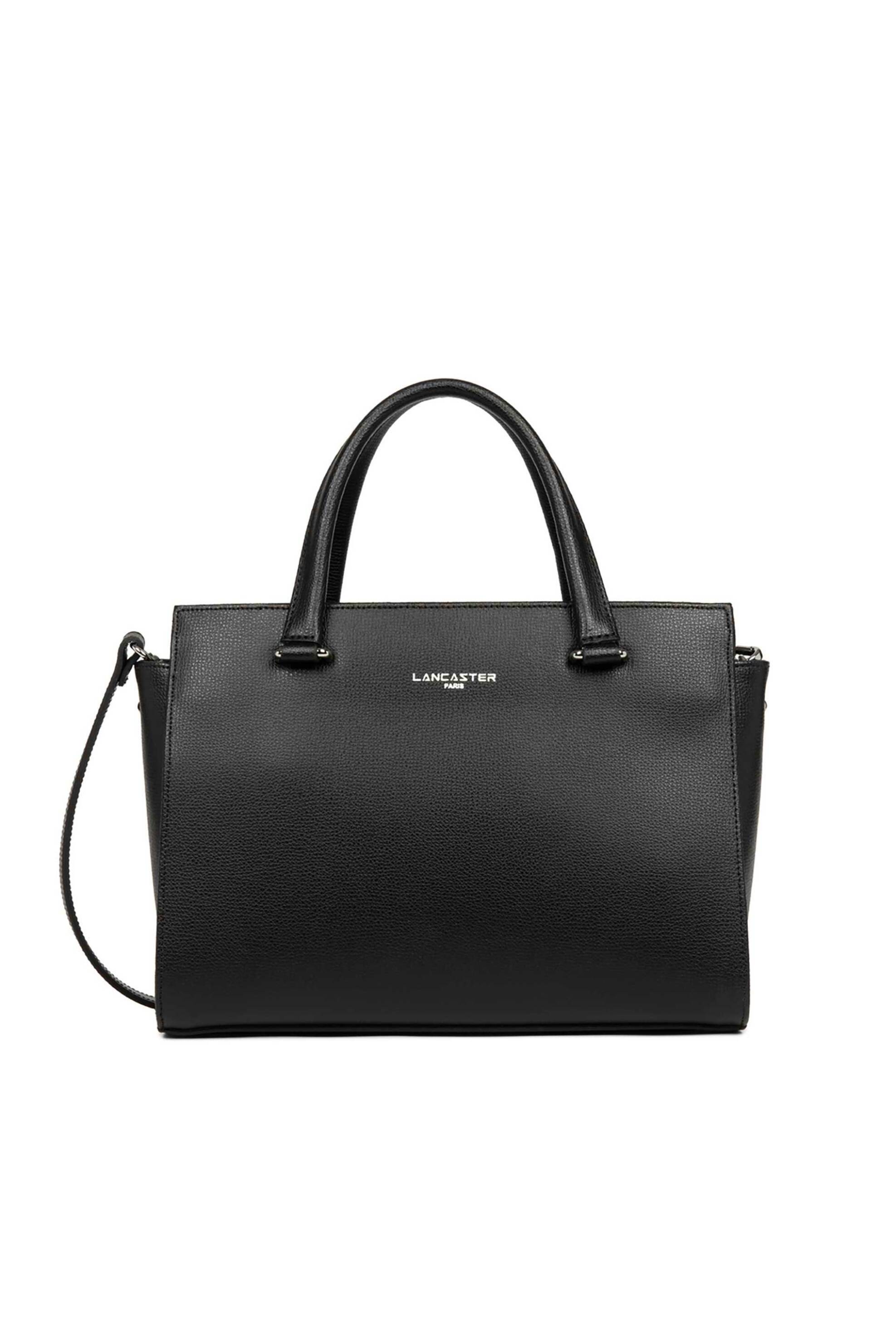 LANCASTER BAGS Lancaster γυναικεία δερμάτινη τσάντα χειρός μονόχρωμη με σταμπωτό λογότυπο "Sierra À Main" - 438-008 Μαύρο