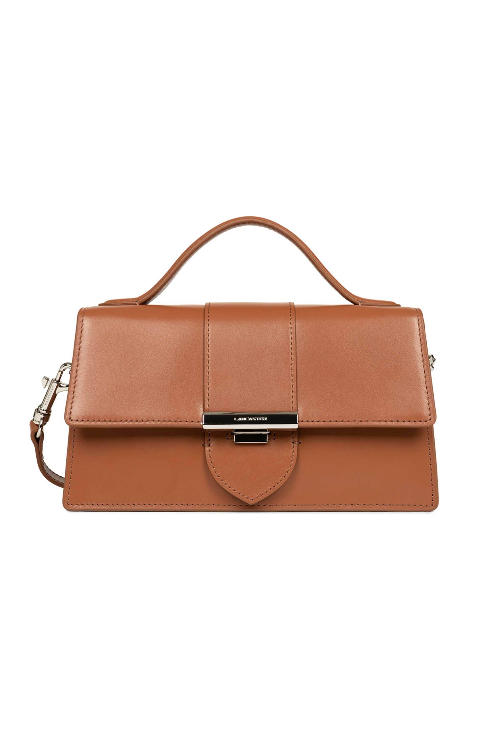 Lancaster γυναικεία δερμάτινη τσάντα χειρός μονόχρωμη με χαραγμένο λογότυπο "Paris Ily Baguette"