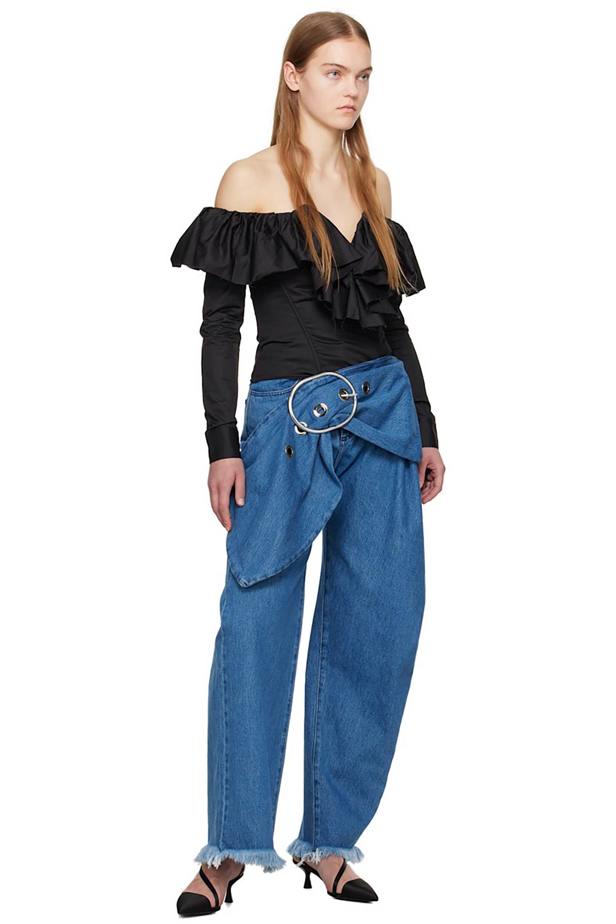 MARQUES' ALMEIDA Marques' Almeida γυναικεία μπλούζα off the shoulder με βολάν - RST24TP0532SHT Μαύρο