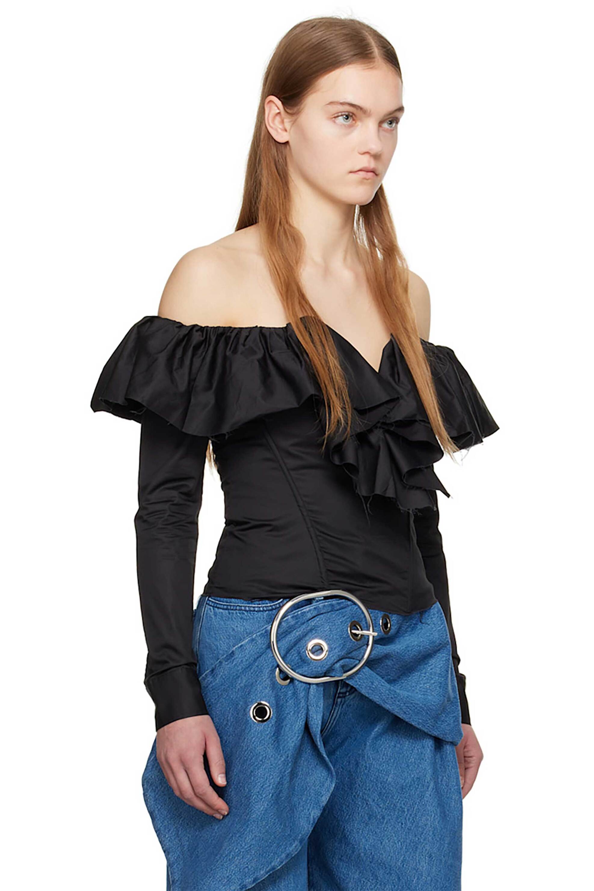MARQUES' ALMEIDA Marques' Almeida γυναικεία μπλούζα off the shoulder με βολάν - RST24TP0532SHT Μαύρο - 3