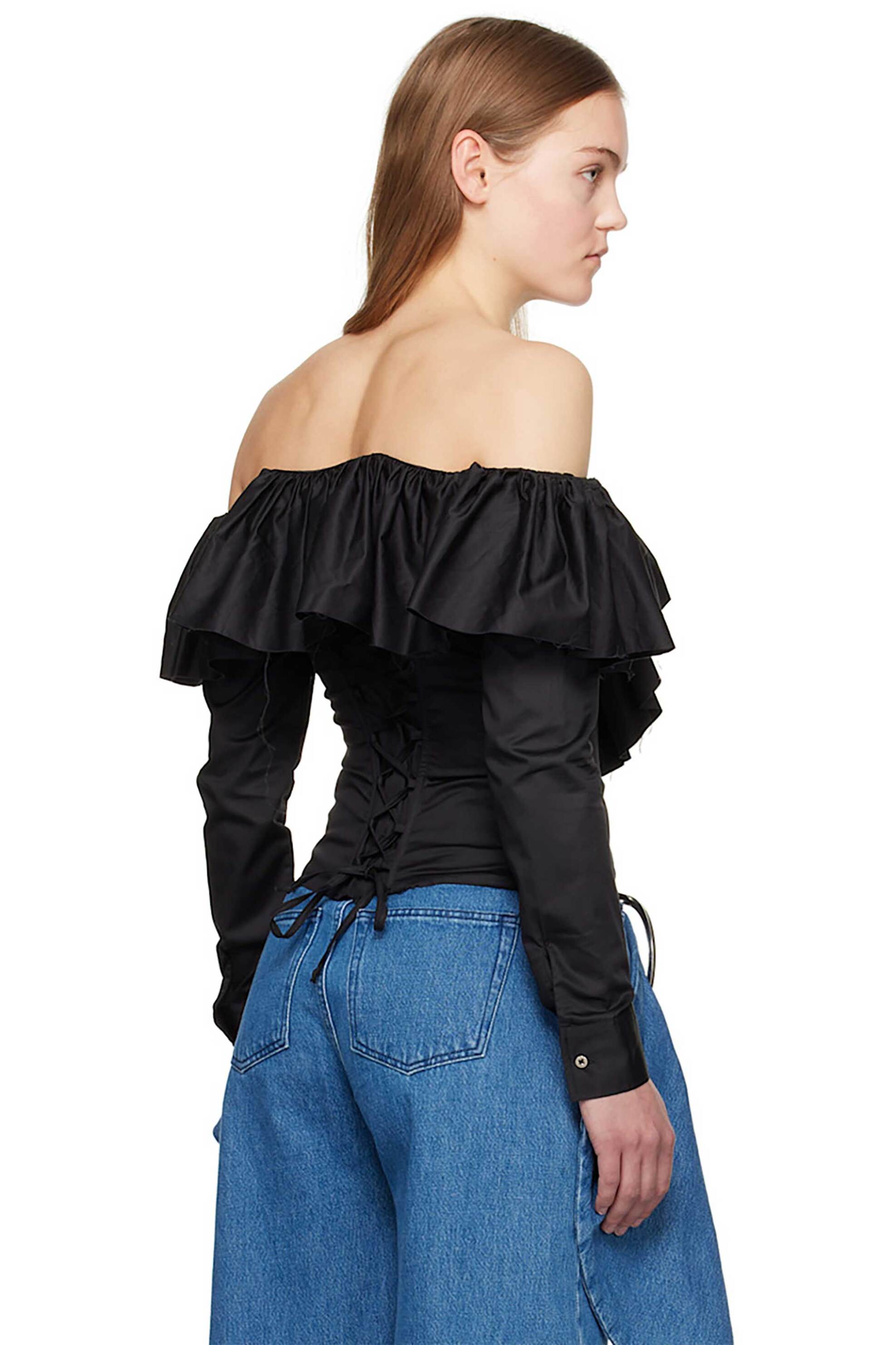 MARQUES' ALMEIDA Marques' Almeida γυναικεία μπλούζα off the shoulder με βολάν - RST24TP0532SHT Μαύρο - 4