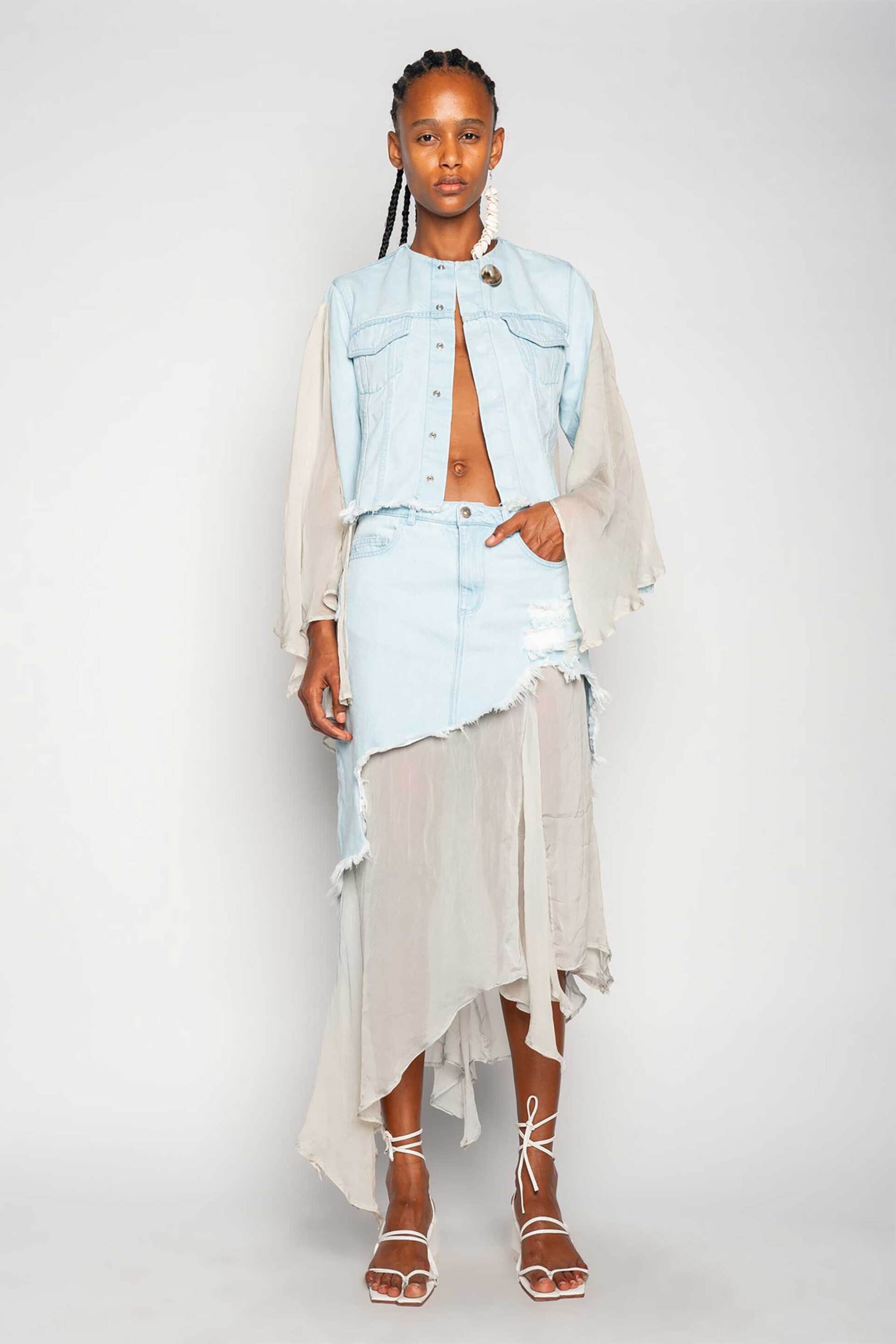 MARQUES' ALMEIDA Marques' Almeida γυναικείο denim jacket με ημιδιαφάνεια στα μανίκια - SS24JK0198CHDNLB Μπλε Ανοιχτό