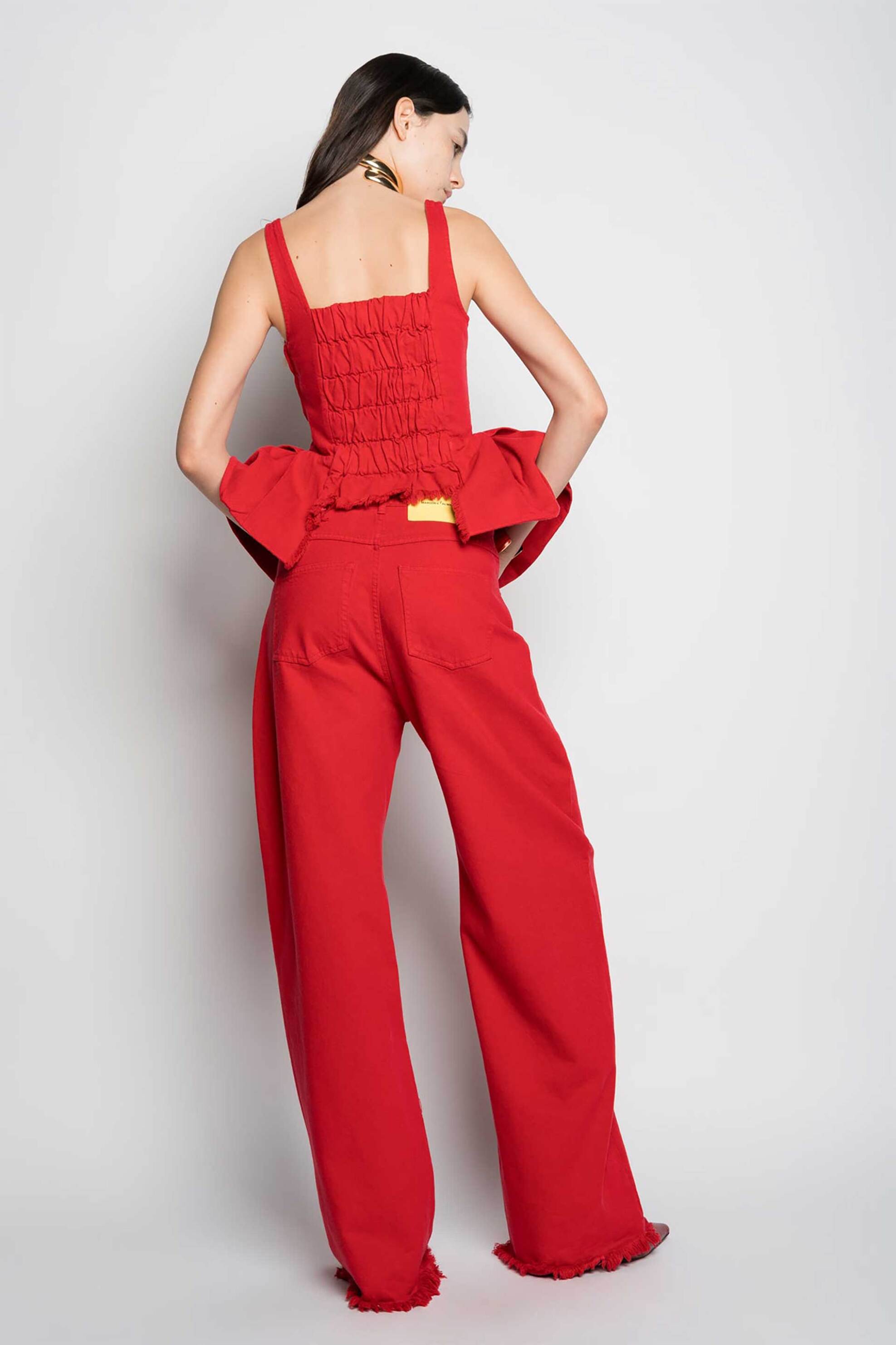 Marques' Almeida γυναικείο τοπ denim με ξέφτια - PRE24TP0384DRLRD Κόκκινο φωτογραφία