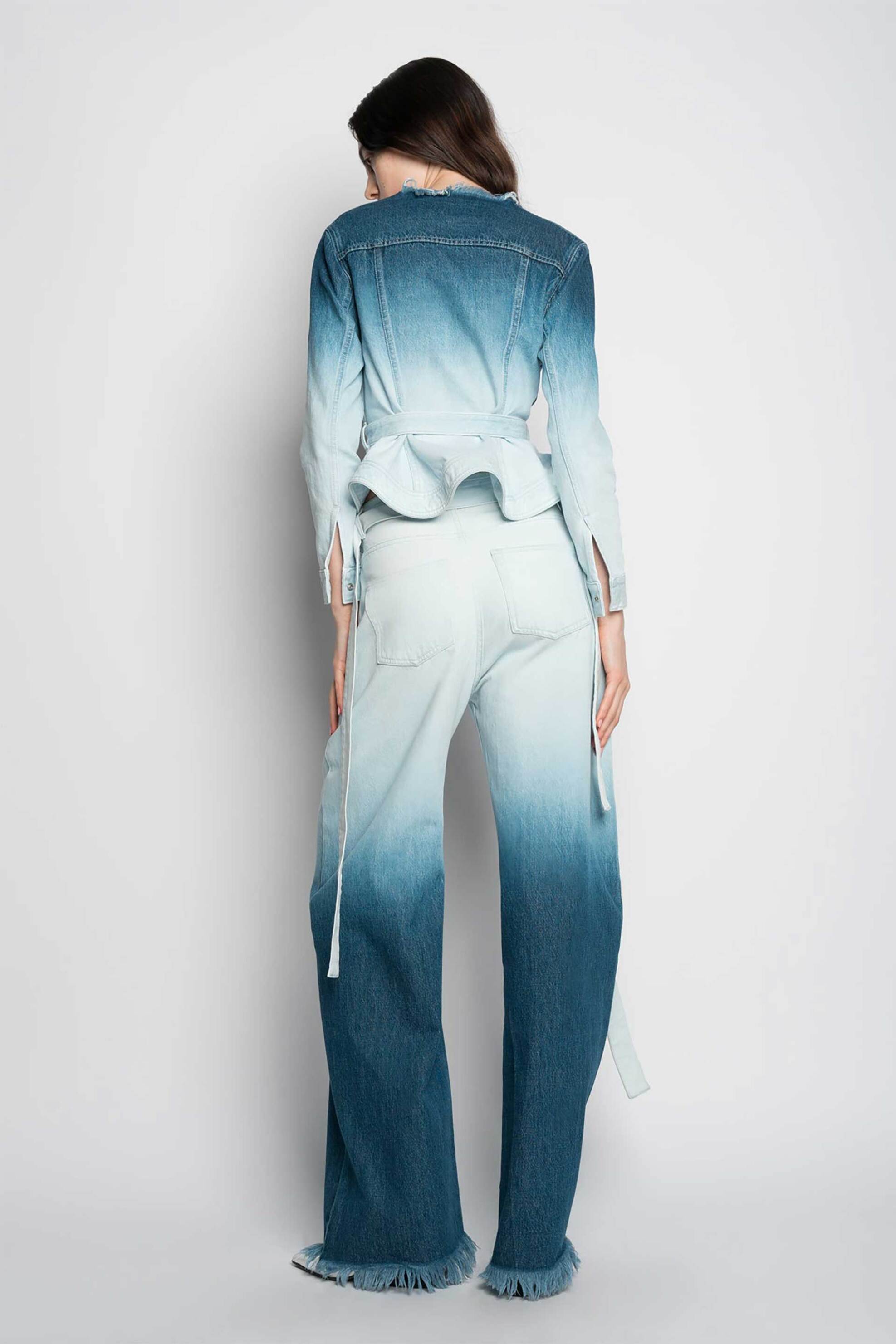 Marques' Almeida γυναικείο τζιν παντελόνι ombre με ξέφτια και ζώνη - PRE24TR0254DNMOMB Denim Blue φωτογραφία